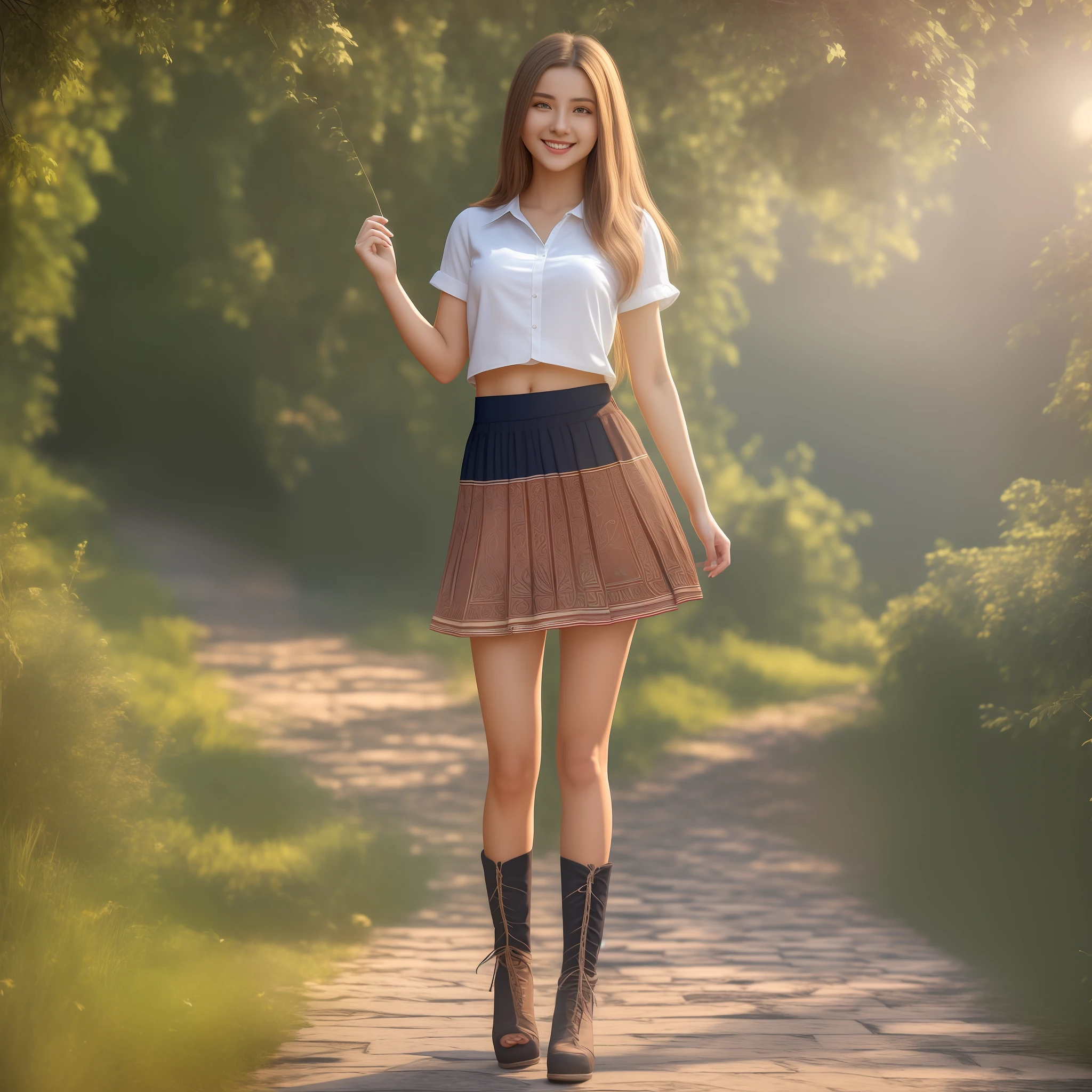 (masterpiece), best quality, realistic, ultra-detailed CG, 8k HDR wallpaper, portrait of a beautiful 23-year-old Hungarian girl named Bobungda Tuni, wearing a skirt, full-body pose, eye-catching smile on her face, isolated from the background, alone, single image