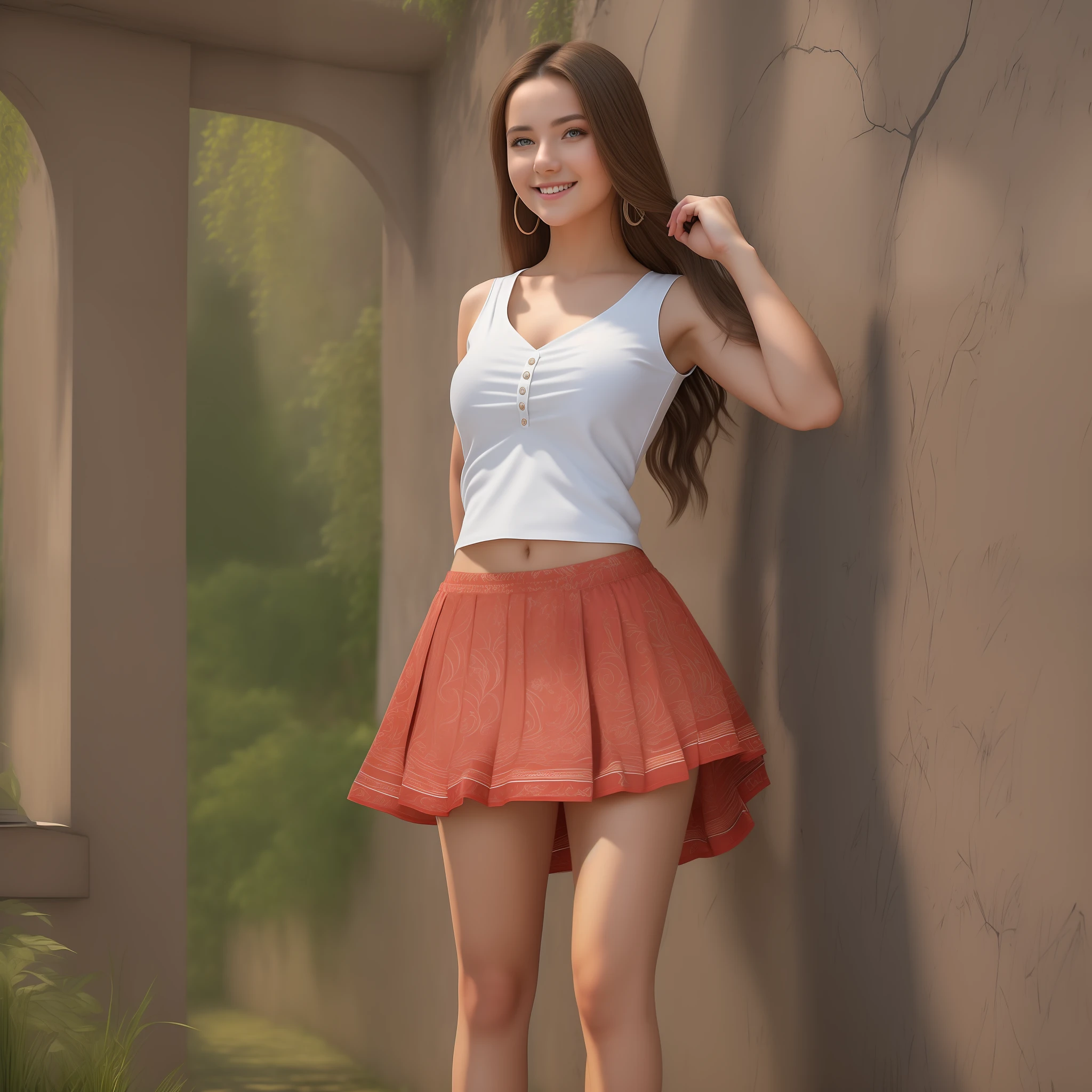 (masterpiece), best quality, realistic, ultra-detailed CG, 8k HDR wallpaper, portrait of a beautiful 23-year-old Hungarian girl named Bobungda Tuni, wearing a skirt, full-body pose, eye-catching smile on her face, isolated from the background, alone, single image