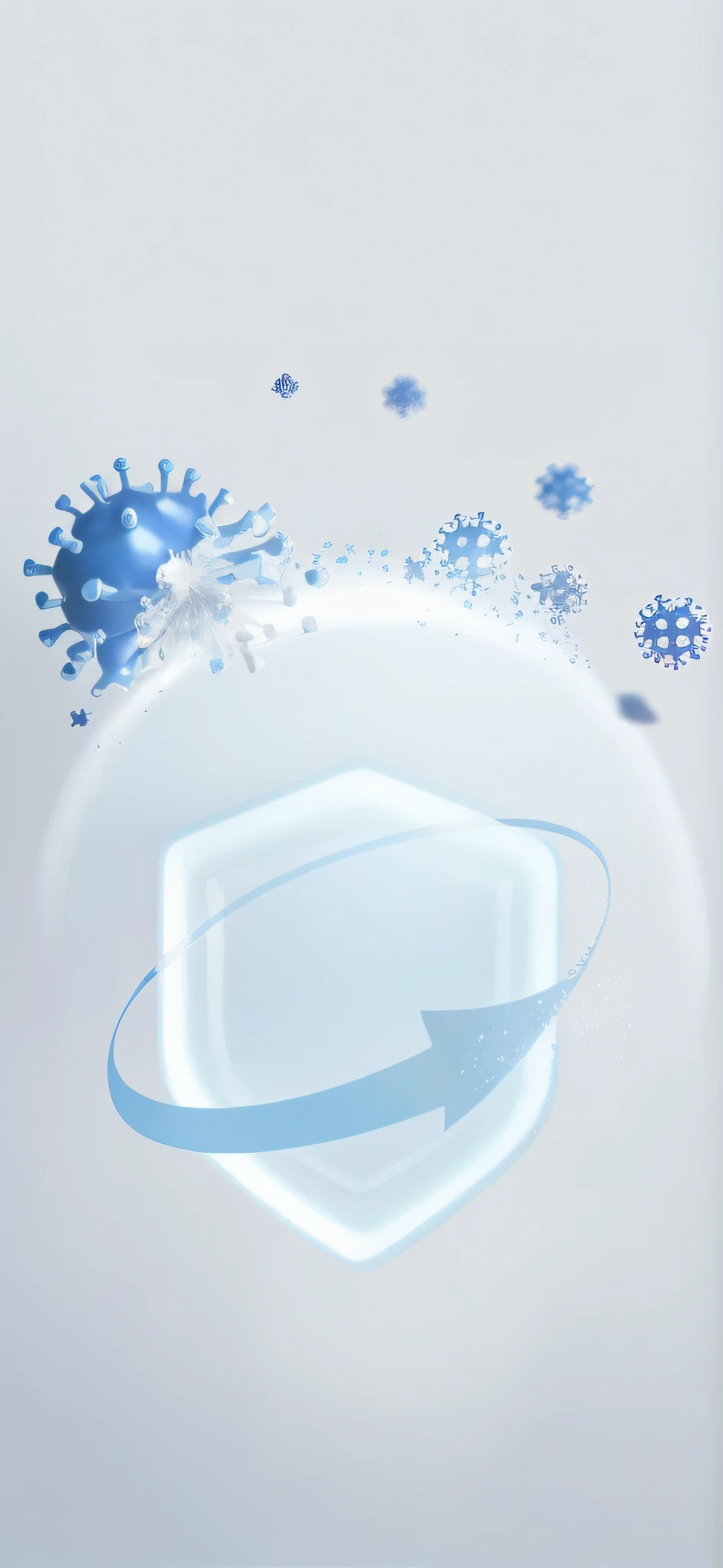 Above it is a whiteboard with blue and white design, poster of corona virus, virus, shielding design, coronavirus, protection, exploitable image, particle floating, smooth design, sterile background, smooth clean surface, protection, high quality local rendering, glittering ice particles, RNA bioweapons, nanotechnology, COVID, oc, blander, 3d --auto --s2