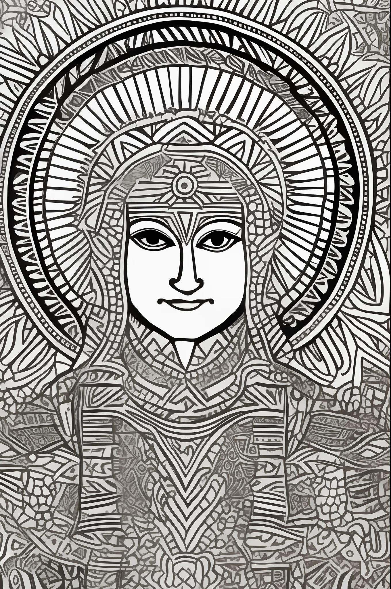 aztec coloring page, white, black and white background