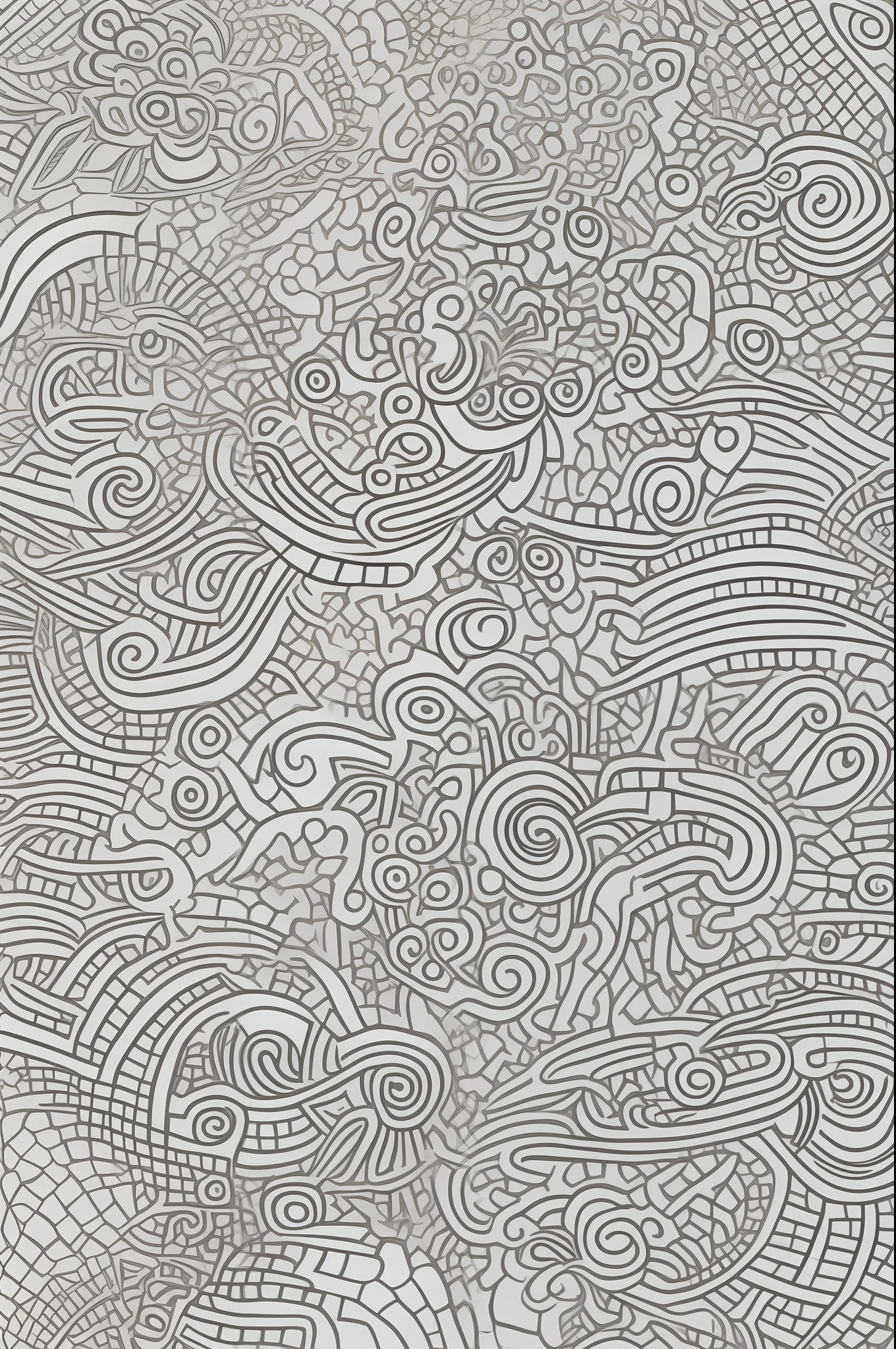 Chinese coloring page, white, black and white background