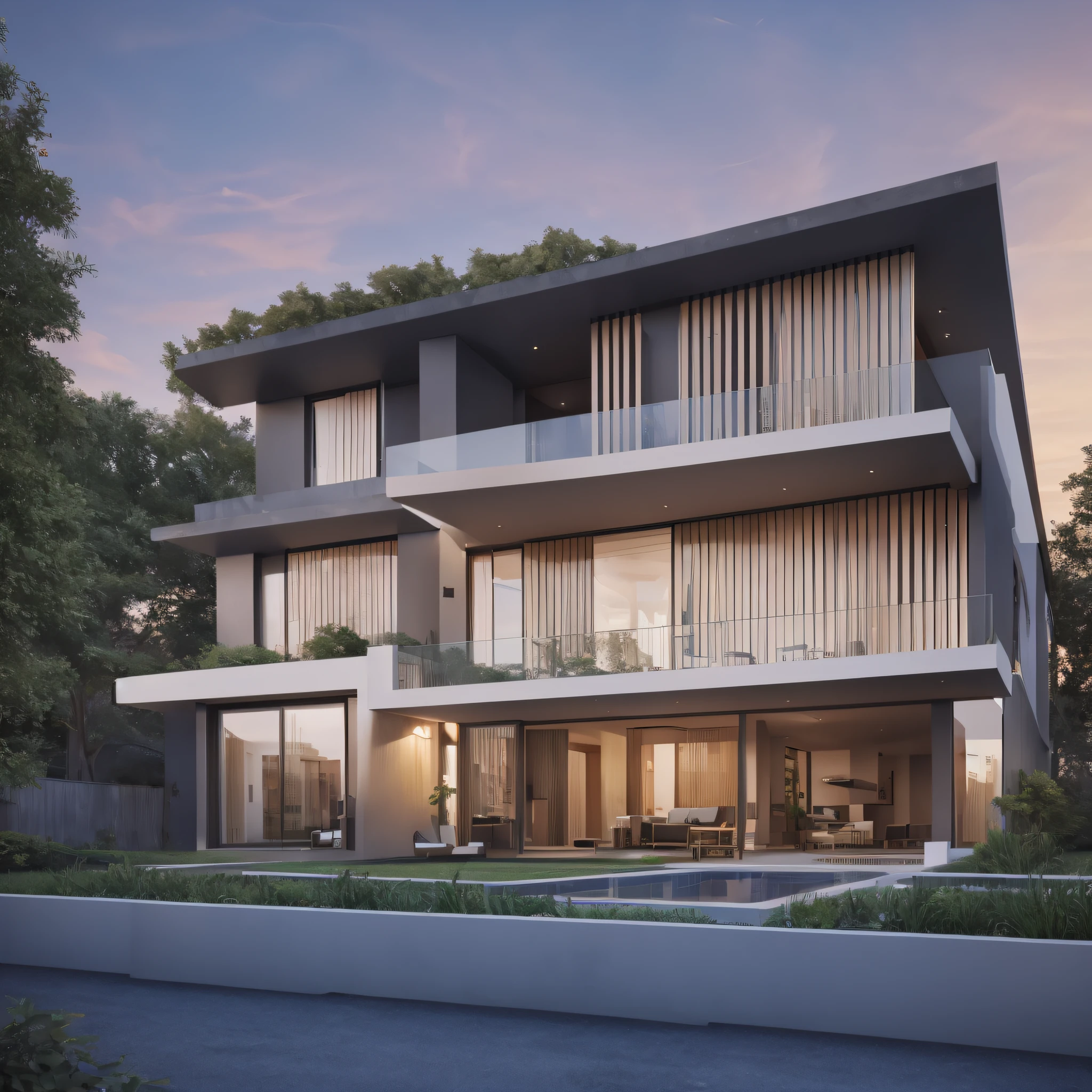 Create an ultra-realistic image that captures the essence of the retrofit in a cinematography scene during the Golden Hour. The scene is expected to show a luxurious and modern house, designed with cutting-edge architecture, which was recently restored from an old building, reflecting the concept of retrofit. This building should be inserted in an urban setting, with the last rays of sunlight gilding the facades of the buildings and creating long shadows. There should be a nostalgic touch, but at the same time futuristic, evoking the mixture of the old with the new, so characteristic of the retrofit. The viewing angle and light should be such that it looks like a scene taken from a high-quality movie. Include the tags: #architecture, #house, #buildings, #modern, #design, #luxury, #house, rerendered by octane --auto --s2