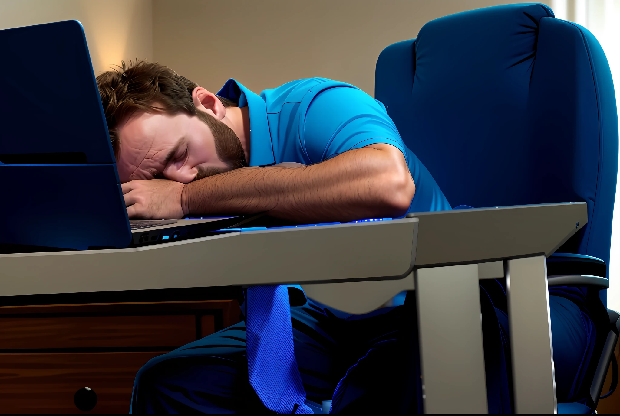 arafed man sleeping on a chair in front of a laptop computer, worn out, sleepy, tired half closed, sleepy expression, looking exhausted, asleep, looking tired, resting on a tough day, fatigue, wearing a worn out suit, sleep deprived, sleeping, istock, movie still of a tired, sleep, motivational, resting