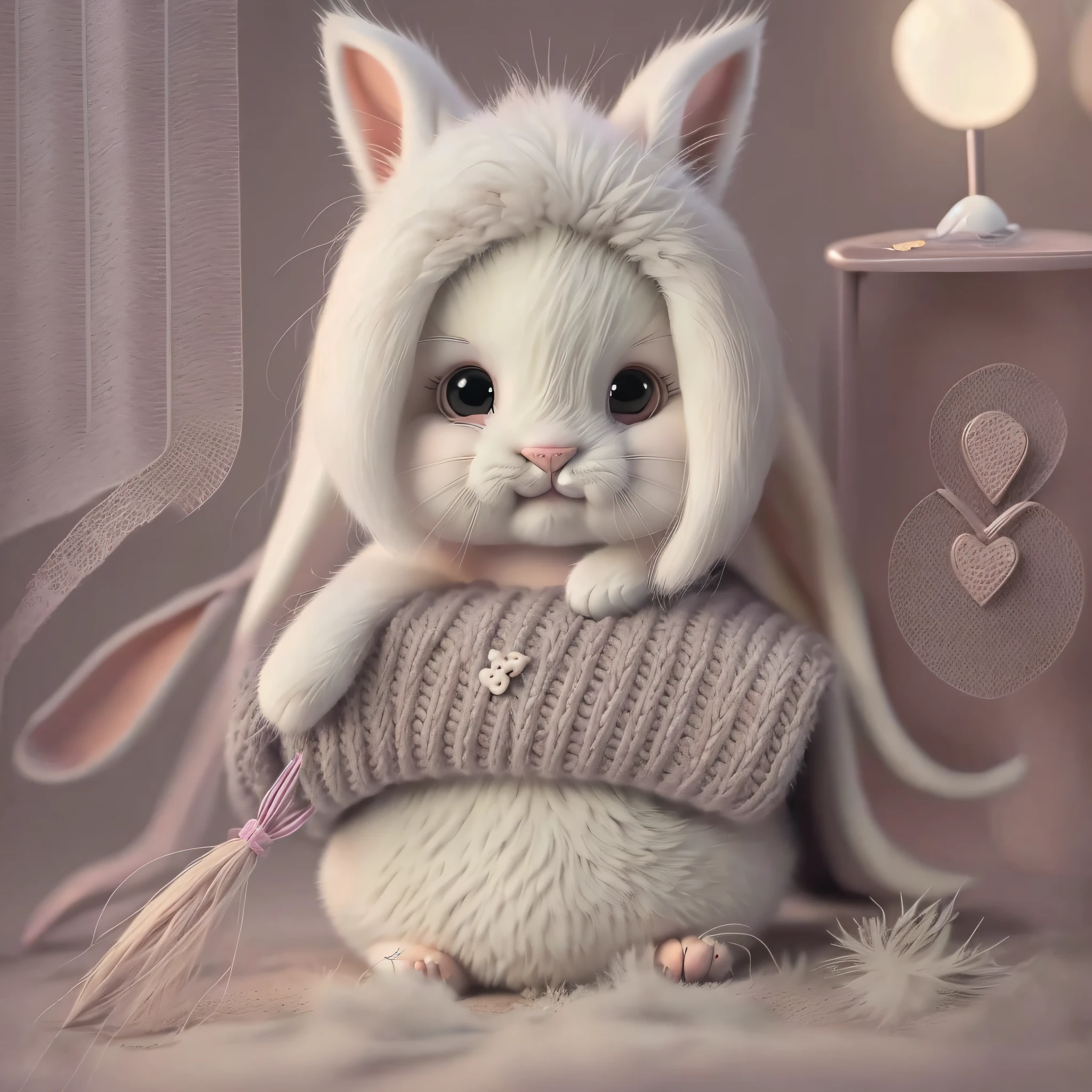 Cat tail Pig body, rabbit head, super fine hair, white hair, 8K, cute --auto --s2