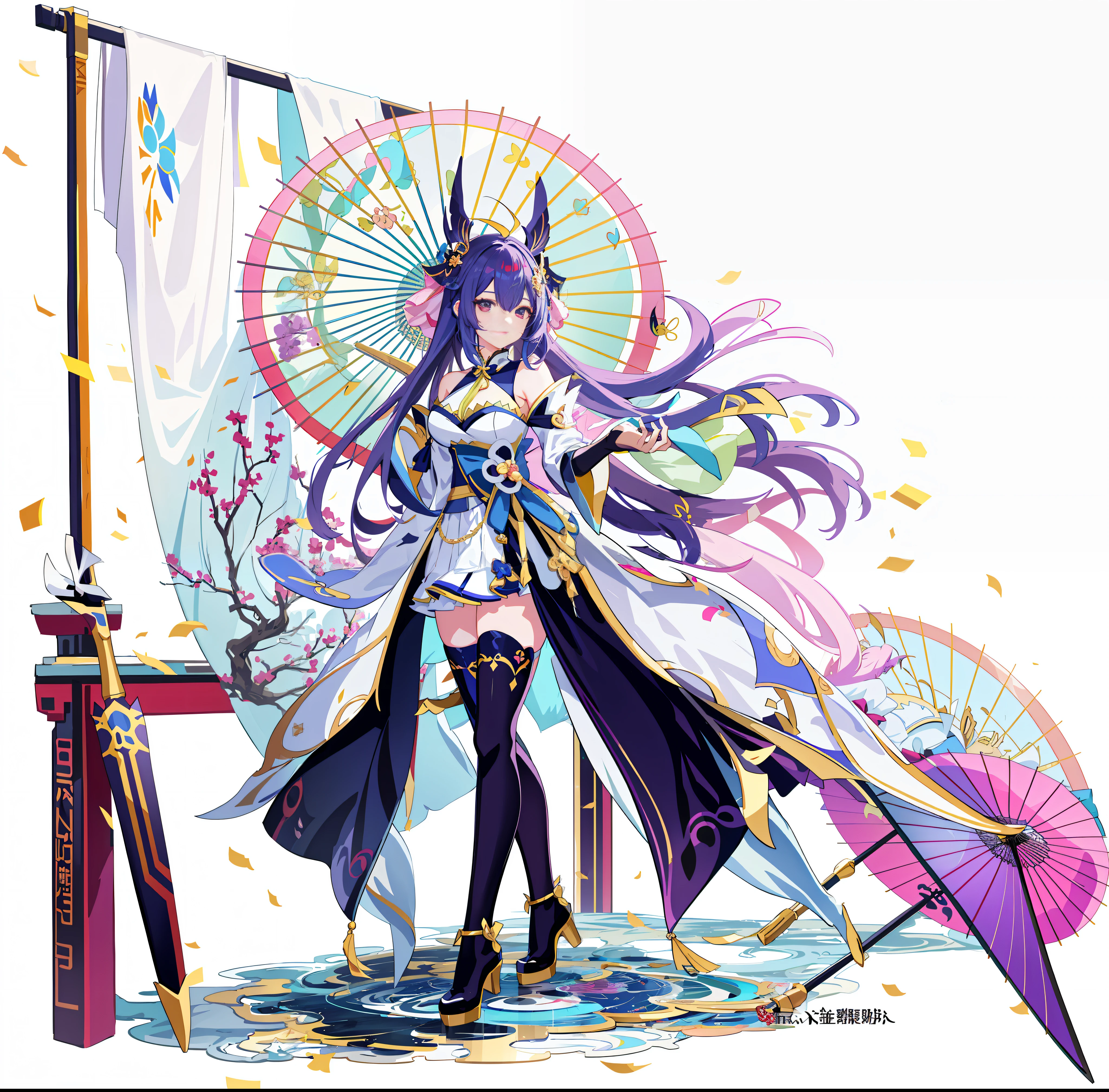 Anime girl standing on platform with umbrella, anime style 4k, anime goddess, trend in art station pixiv, ke qing from Genshin impact, anime art wallpaper 8 k, onmyoji, ayaka source heart impact, anime art wallpaper 4k, anime art wallpaper 4k, anime illustration, beautiful anime artwork, anime art, high detail official artwork, swimsuit witch, phoenix crown