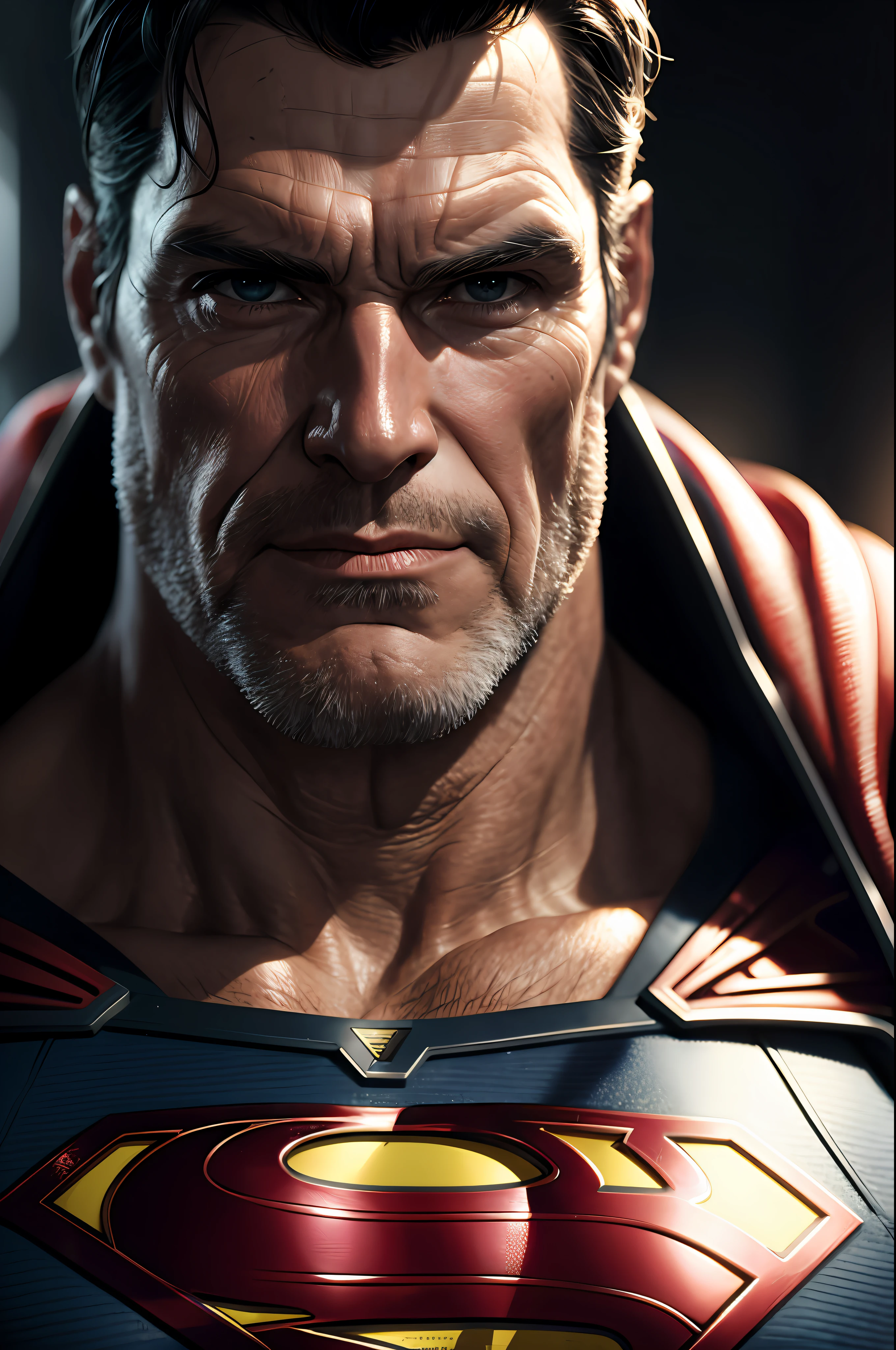DC Comics, portrait (closeup) Old man Superman, realistically, dynamic lights, old, full footage, (extremely detailed 8k wallpaper of CG unit), trend in ArtStation, trend in CGSociety, high detail, sharp focus, dramatic, photorealistic