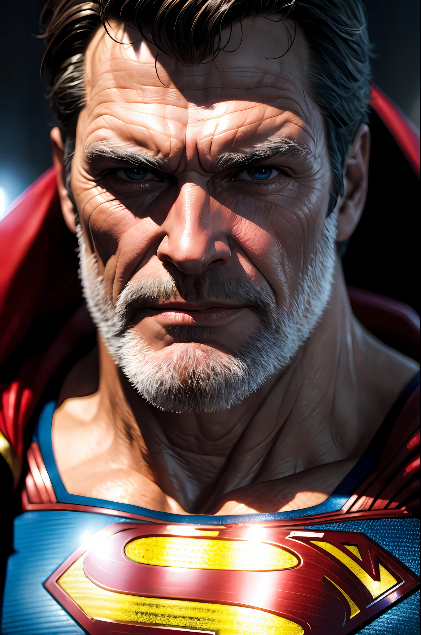 DC Comics, portrait (closeup) Old man Superman, realistically, dynamic lights, old, full footage, (extremely detailed 8k wallpaper of CG unit), trend in ArtStation, trend in CGSociety, high detail, sharp focus, dramatic, photorealistic