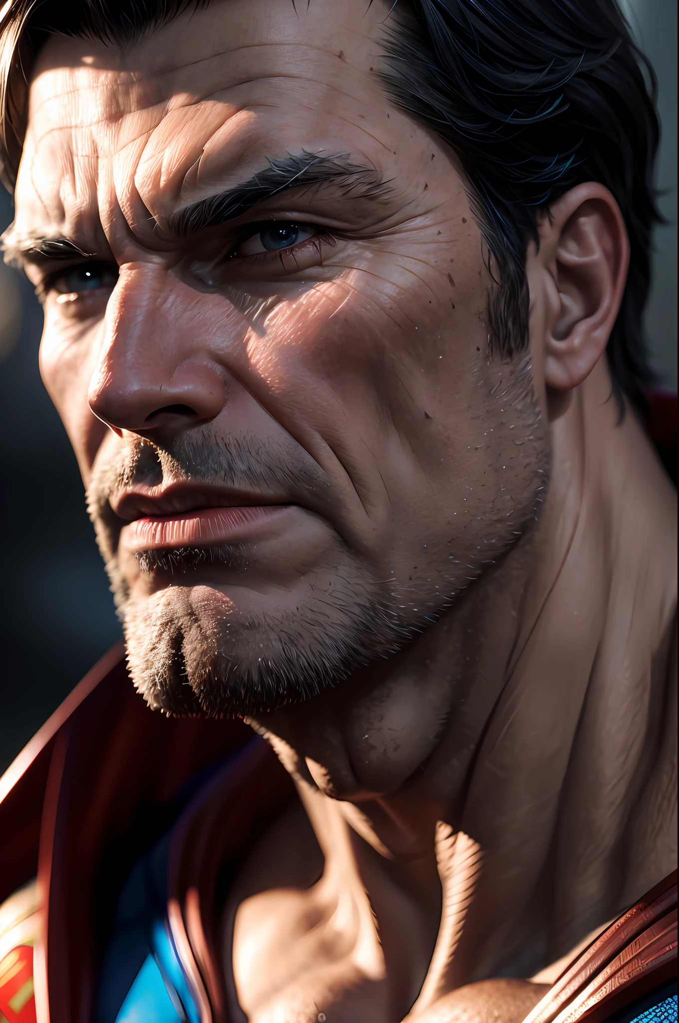 DC Comics, portrait (closeup) Old man Superman, realistically, dynamic lights, old, full footage, (extremely detailed 8k wallpaper of CG unit), trend in ArtStation, trend in CGSociety, high detail, sharp focus, dramatic, photorealistic