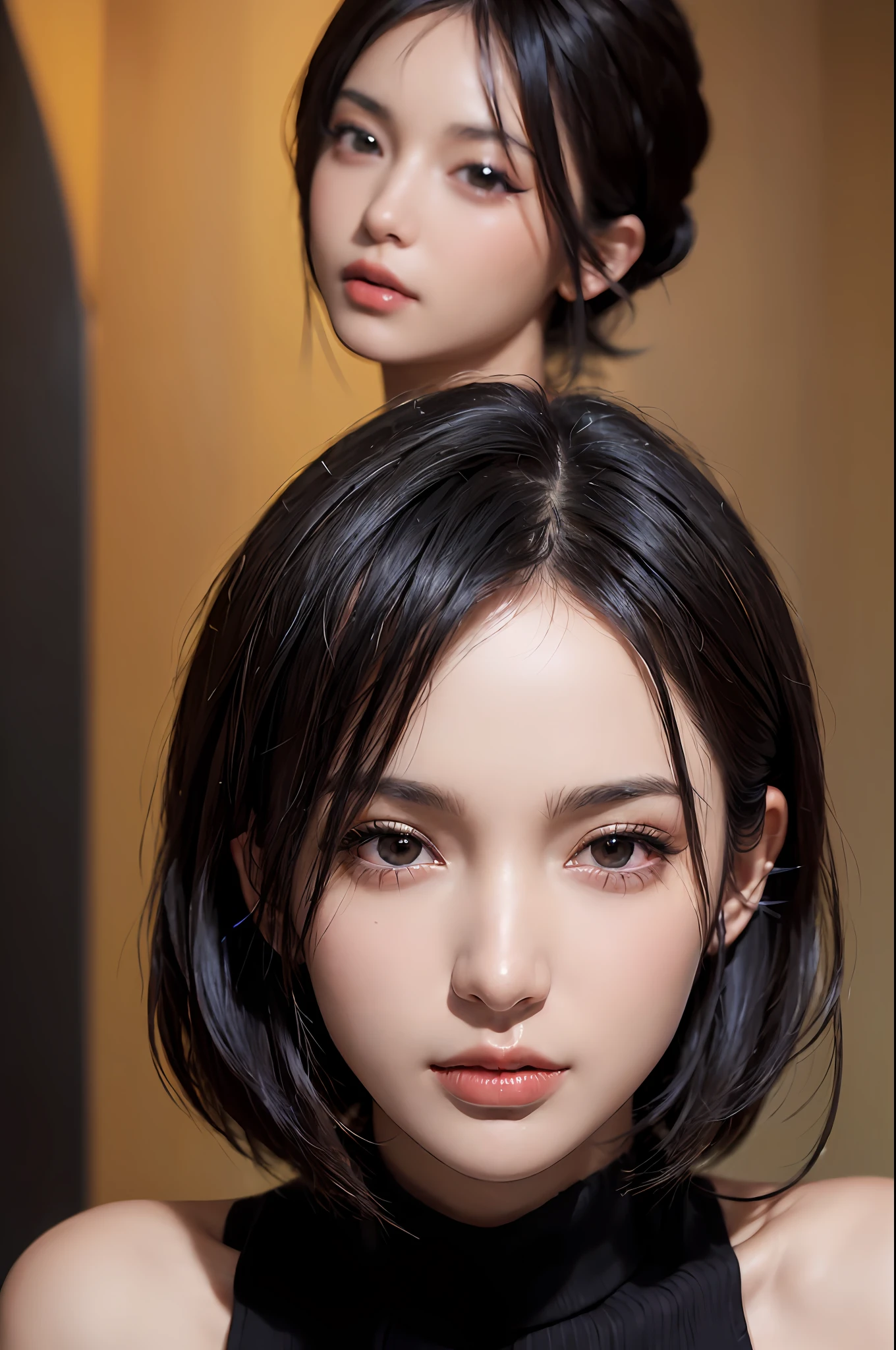 (masterpiece:1.3), (8k, photorealistic, RAW photo, best quality: 1.4), (1girl), beautiful face, (realistic face), (black hair, short hair:1.3), beautiful hairstyle, realistic eyes, beautiful detailed eyes, (realistic skin), beautiful skin, (sweater), absurdres, attractive, ultra high res, ultra realistic, highly detailed, golden ratio