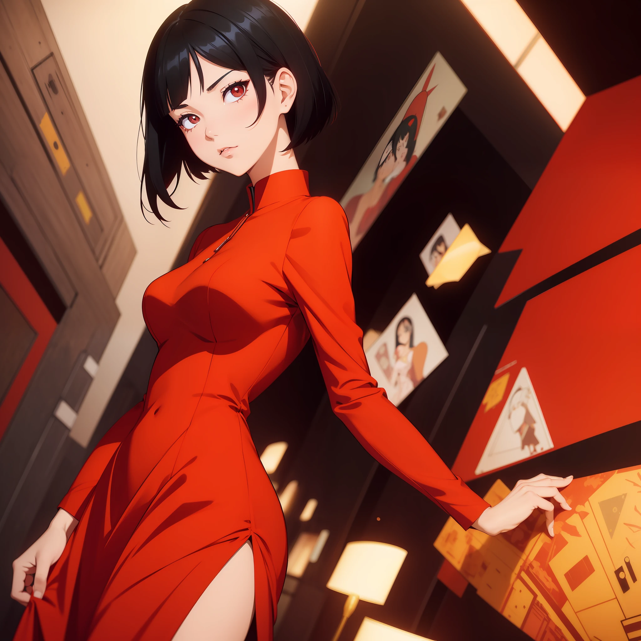 a cartoon picture of a woman in a red dress with black hair, satoshi kon artstyle, style of satoshi kon, kuvshinov ilya, by Satoshi Kon, artstyle : ilya kuvshinov, artgerm and ilya kuvshinov, ( ilya kuvshinov ), martin ansin, style of ilya kuvshinov