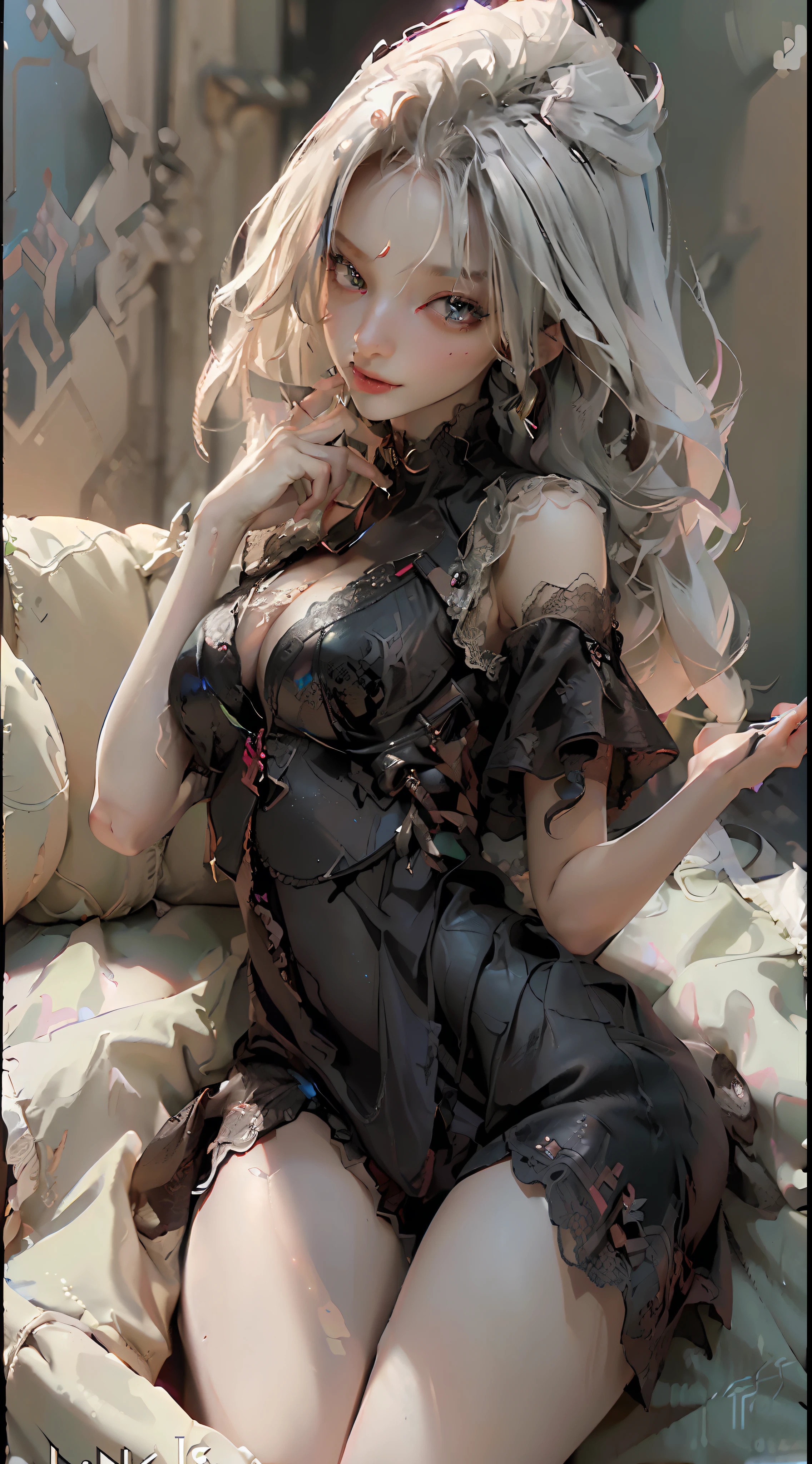 (Best Quality), ((Masterpiece), (Detail: 1.4), 3D, A Beautiful Cyberpunk Woman, HDR (High Dynamic Range), Ray Tracing, NVIDIA RTX, Super-Resolution, Unreal 5, Subsurface Scattering, PBR Textures, Post-Processing, Anisotropic Filtering, Depth of Field, Maximum Sharpness and Clarity, Multi-layer Textures, Albedo and Highlight Maps, Surface Shading, Accurate simulation of light-material interactions, perfect proportions, Octane Render, two-color light, large aperture, low ISO, white balance, rule of thirds, 8K RAW, lying in bed, seducing, mouth open, holding something, wearing a collar around the neck, being led, bitch, bitch, bitch, bitch, confused, shy, delicious, erotic, erotic lingerie, black lace, tongue out, learning to bark, lace shorts, bare waist, in bed, pressed, ambiguous, love, no clothes , nude, with both breasts exposed. Exposed, leaked,