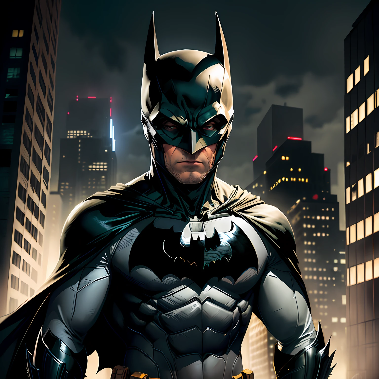 Batman, Gotham City at night, Final suit, full of wounds