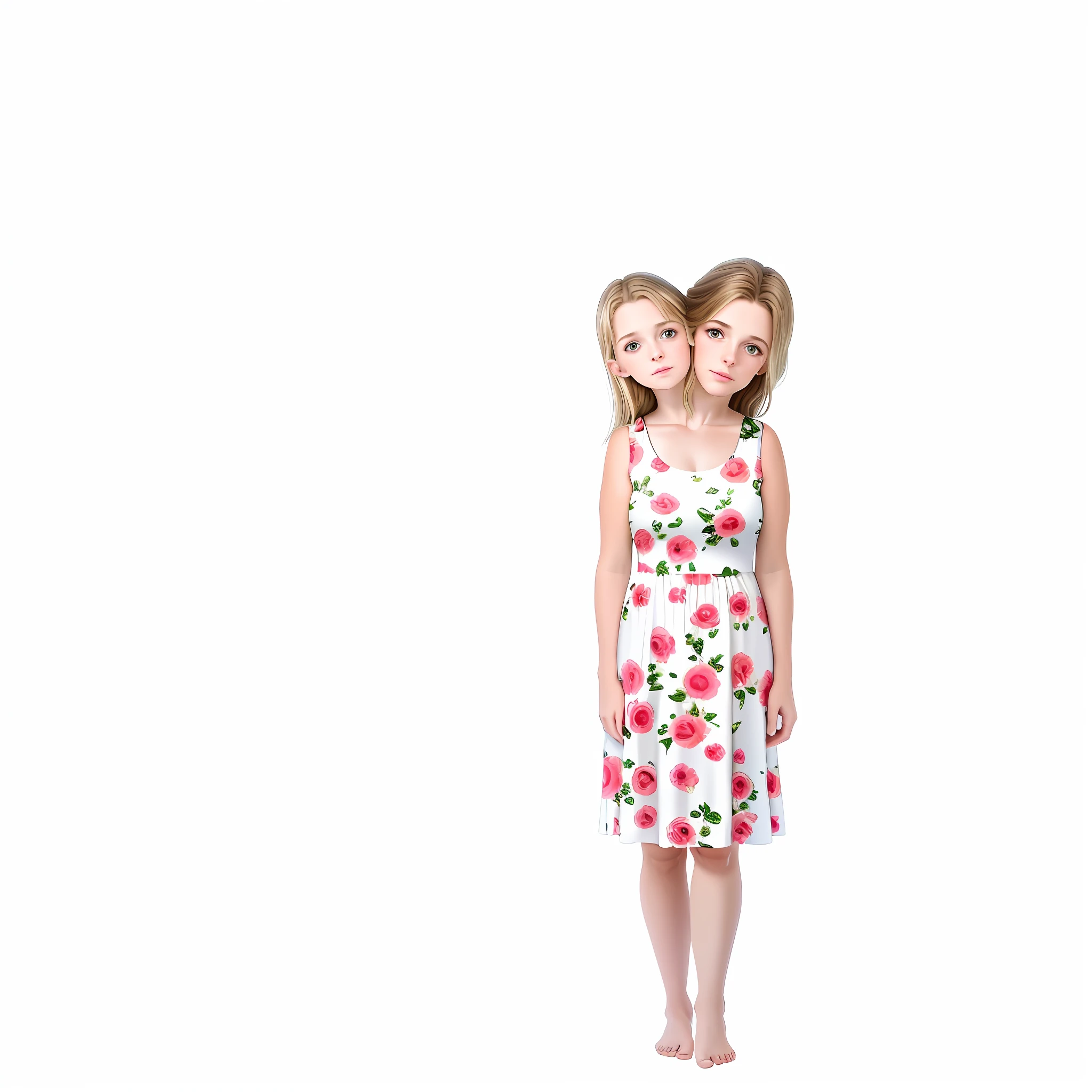 2heads, mom and daughter, (one head:1.5 child), (one head:1.5 young adult), white girls, different ages, (two heads on one body:1.5), conjoined twins, heads side by side, one torso, young, photorealistic, uncomfortable,