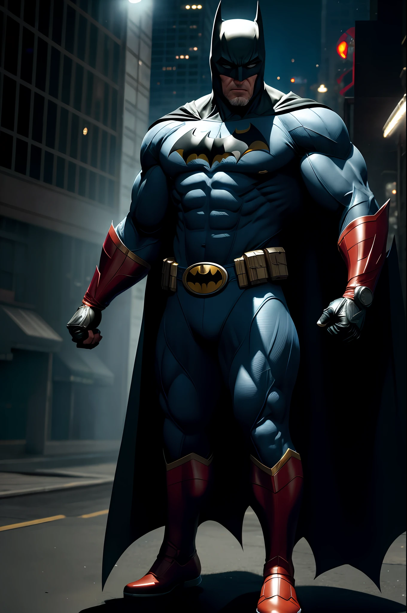 DC Comics, full body, Old man Batman, muscles, realistically, dynamic lights, old, full footage, (extremely detailed 8k wallpaper of CG unit), trend in ArtStation, trend in CGSociety, high detail, sharp focus, dramatic, photorealistic