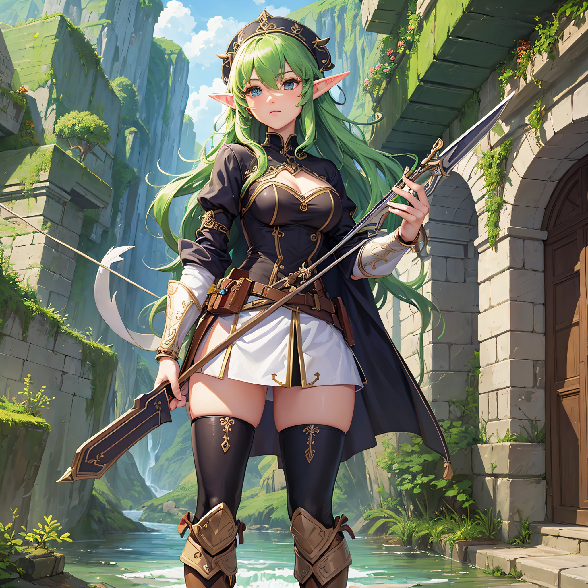 (Masterpiece, Top Quality, Best Quality), Pixel, Pixel Art, 1girl, Full Body, Archer, Elf, 2D, Cartoon --auto --s2