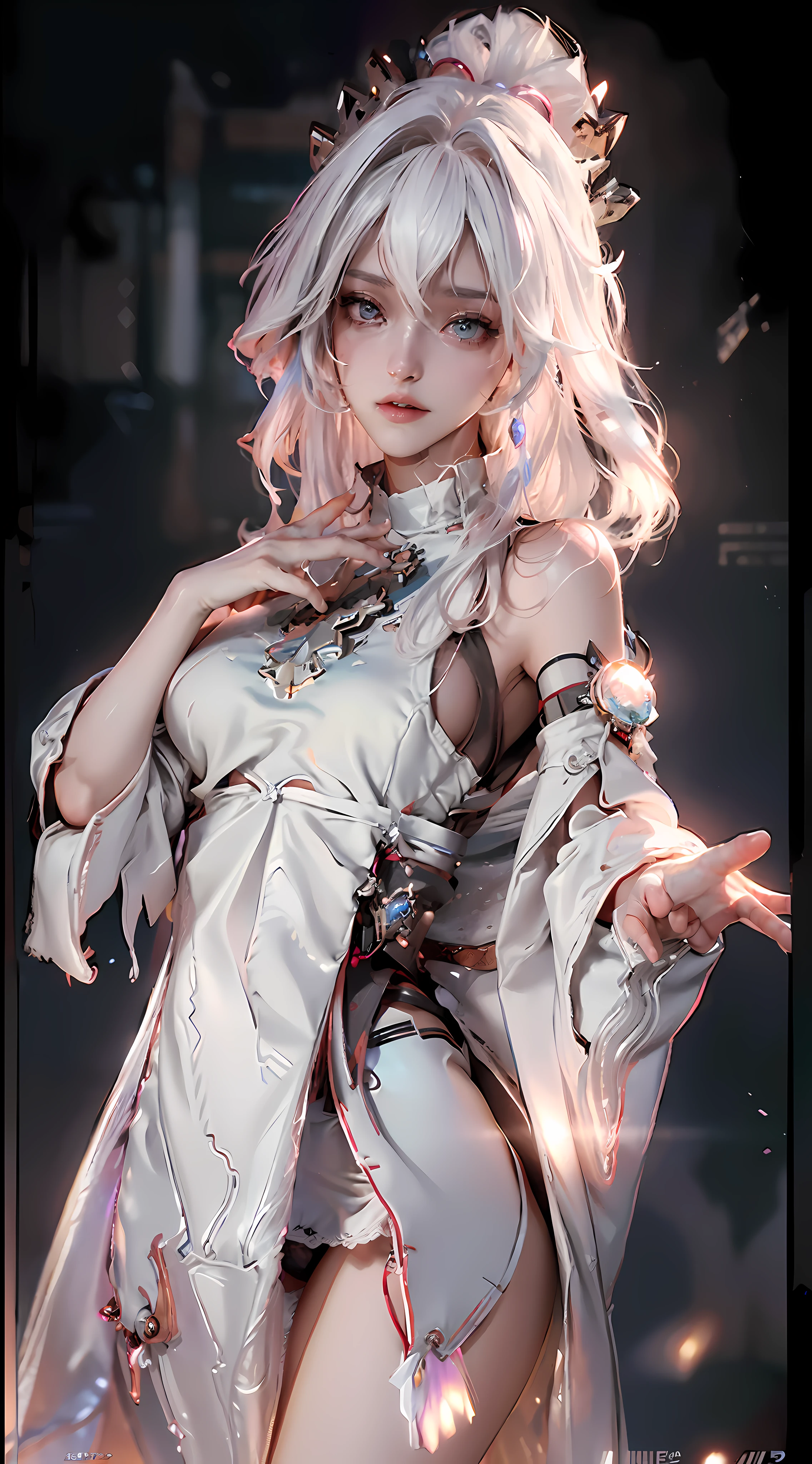 (Best Quality), ((Masterpiece), (Detail: 1.4), 3D, A Beautiful Cyberpunk Woman, HDR (High Dynamic Range), Ray Tracing, NVIDIA RTX, Super-Resolution, Unreal 5, Subsurface Scattering, PBR Textures, Post-Processing, Anisotropic Filtering, Depth of Field, Maximum Sharpness and Clarity, Multi-layer Textures, Albedo and Highlight Maps, Surface Shading, Precise simulation of light-material interactions, perfect proportions, Octane Render, two-color light, large aperture, low ISO, white balance, rule of thirds, 8K RAW, confused eyes, fascinated, shy, delicious, delicate, ?????? lingerie, black lace, lace shorts, bare waist, nude, exposed breasts. Exposed, leaked, beautiful, sexy, sexy, sexual, glass breaking, translucent breakage, white coat, coat falling off,