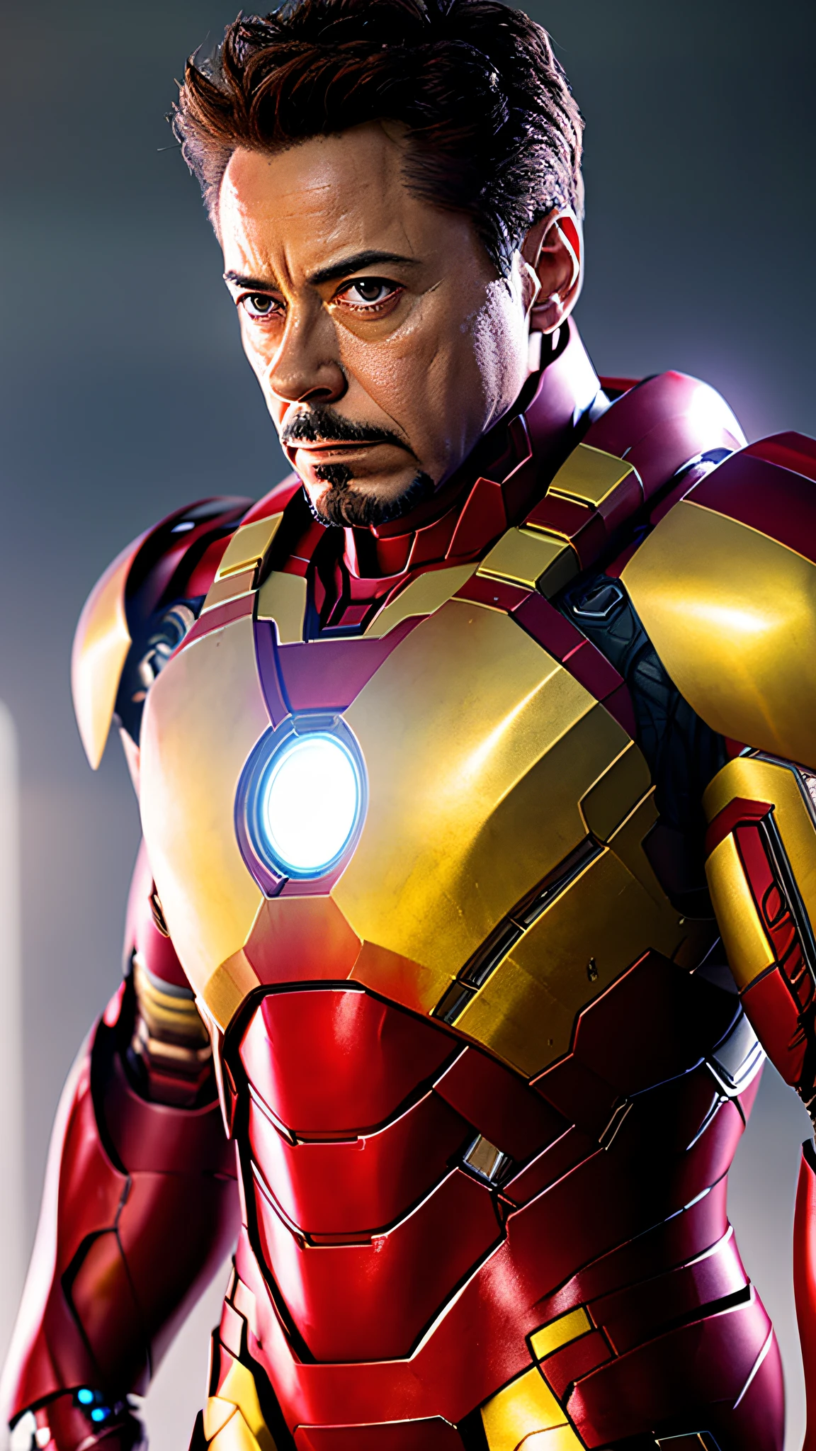 Tony Stark is Iron Man, no helmet, photography, soft lighting, soft details, octane, full body, full armor, Artstation trend, ultra high detail, ultra realistic, cinematic, 16k