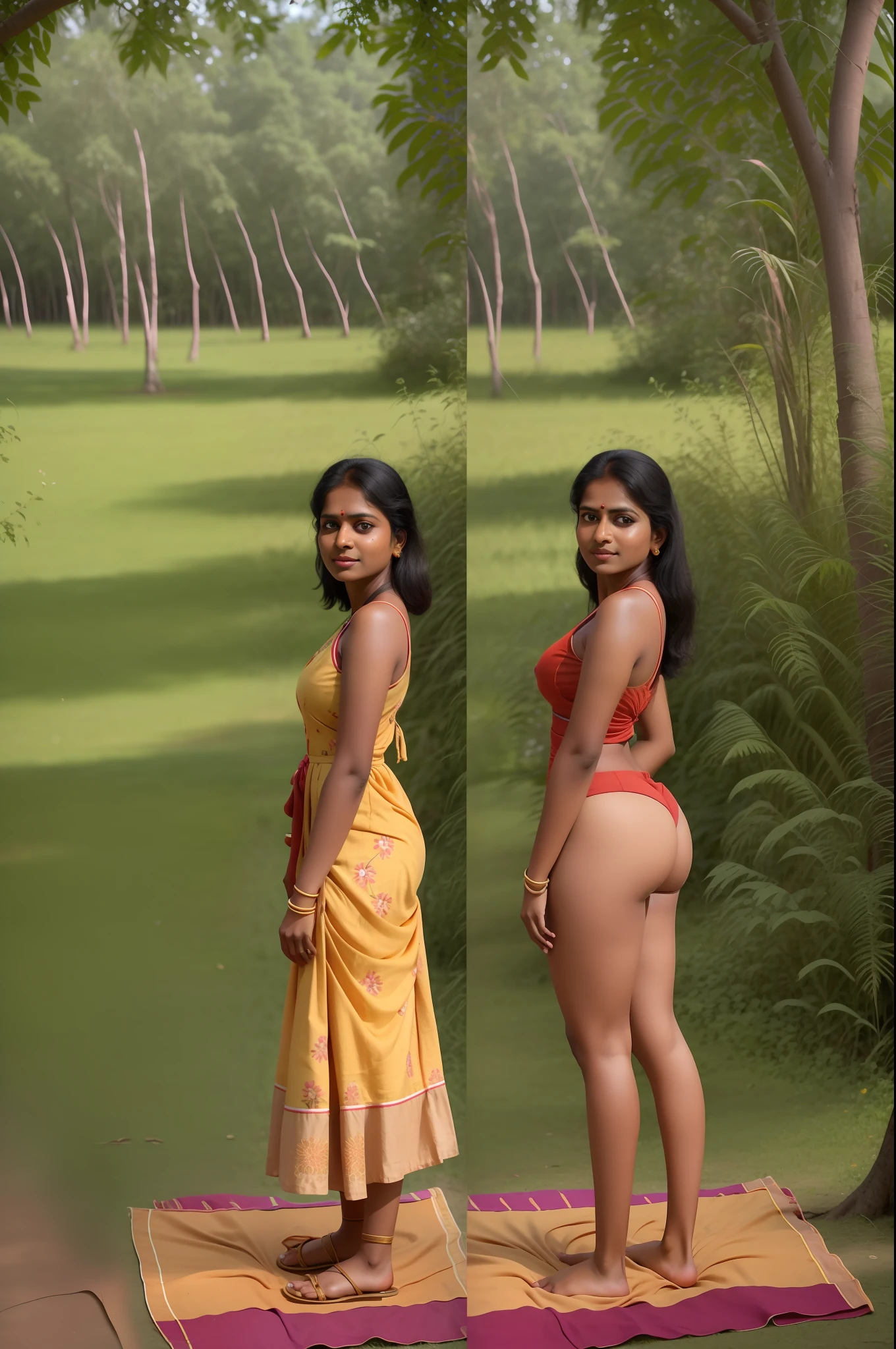 indian Tamil woman wearing sundress in a picnic,((no nudity)), 8k uhd, digital SLR camera, soft light, high quality, film grain,high detail,UHD, masterpiece, accurate, anatomically correct, super detail, high quality, 16k, highres, award winning, ((full body shot)), long shot