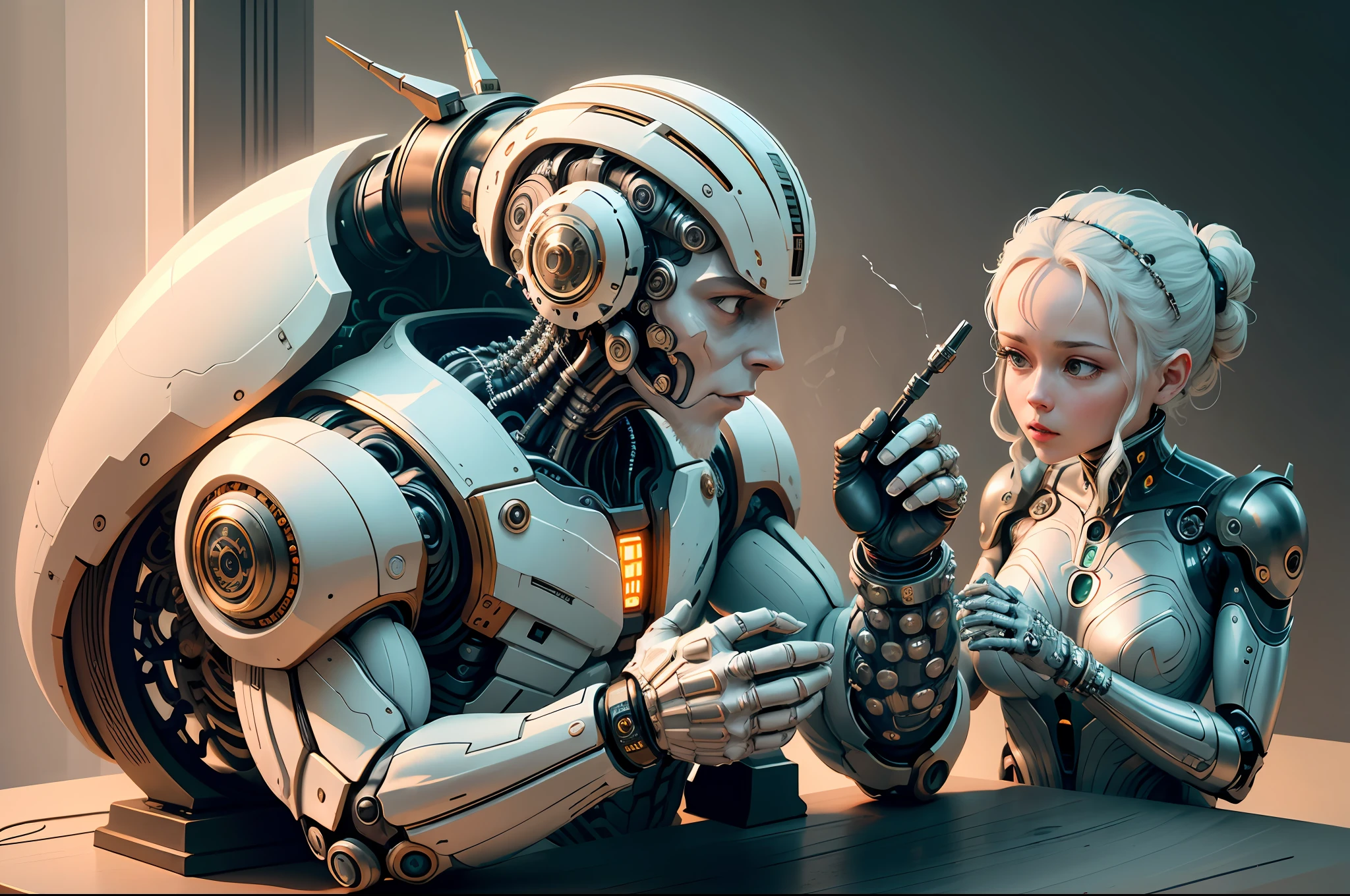 "Created with inspired ultra-detailed conceptual art | in a very developed futuristic world | electronic systems on a humanoid head | robots | have a visible detailed brain | with visible care | muscle cords | biopunk | cybernetics | cyberpunk | white marble statue | canon m50| 100 mm|sharply focused|smooth|surrealism|very detailed|intricate details|Michelangelo carving. Masterpiece. Unleash your inner Cu73Cre4ture programmer with the power of steady diffusion and bring your imagination to life! ", high detail, 8k
