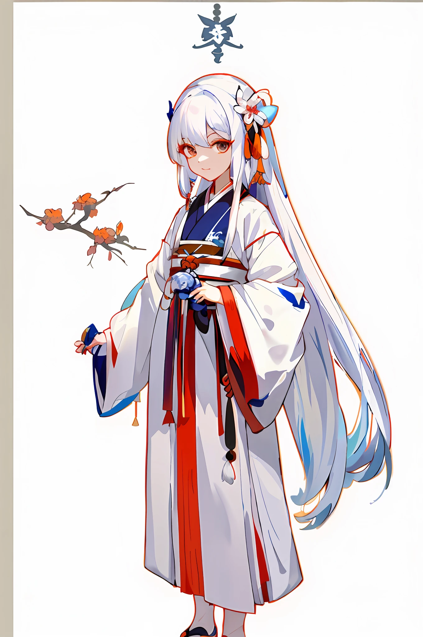 a woman in a white dress with long hair and a sword, white haired deity, onmyoji, onmyoji portrait, white hime cut hairstyle, cute anime waifu in a nice dress, onmyoji detailed art, female anime character, flowing hair and long robes, characters from azur lane, wears a long robe, heise jinyao