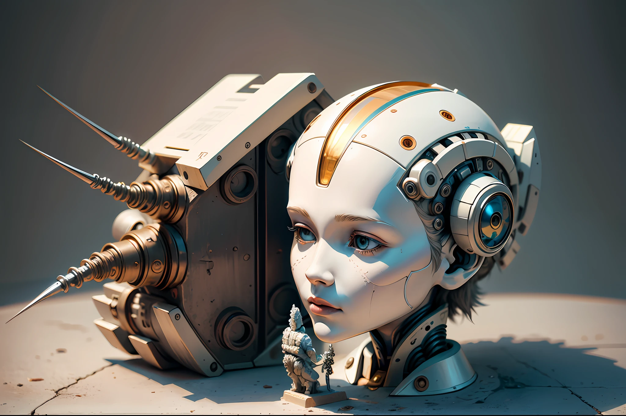 "Created with inspired ultra-detailed conceptual art | in a very developed futuristic world | electronic systems on a humanoid head | robots | have a visible detailed brain | with visible care | muscle cords | biopunk | cybernetics | cyberpunk | white marble statue | canon m50| 100 mm|sharply focused|smooth|surrealism|very detailed|intricate details|Michelangelo carving. Masterpiece. Unleash your inner Cu73Cre4ture programmer with the power of steady diffusion and bring your imagination to life! ", high detail, 8k