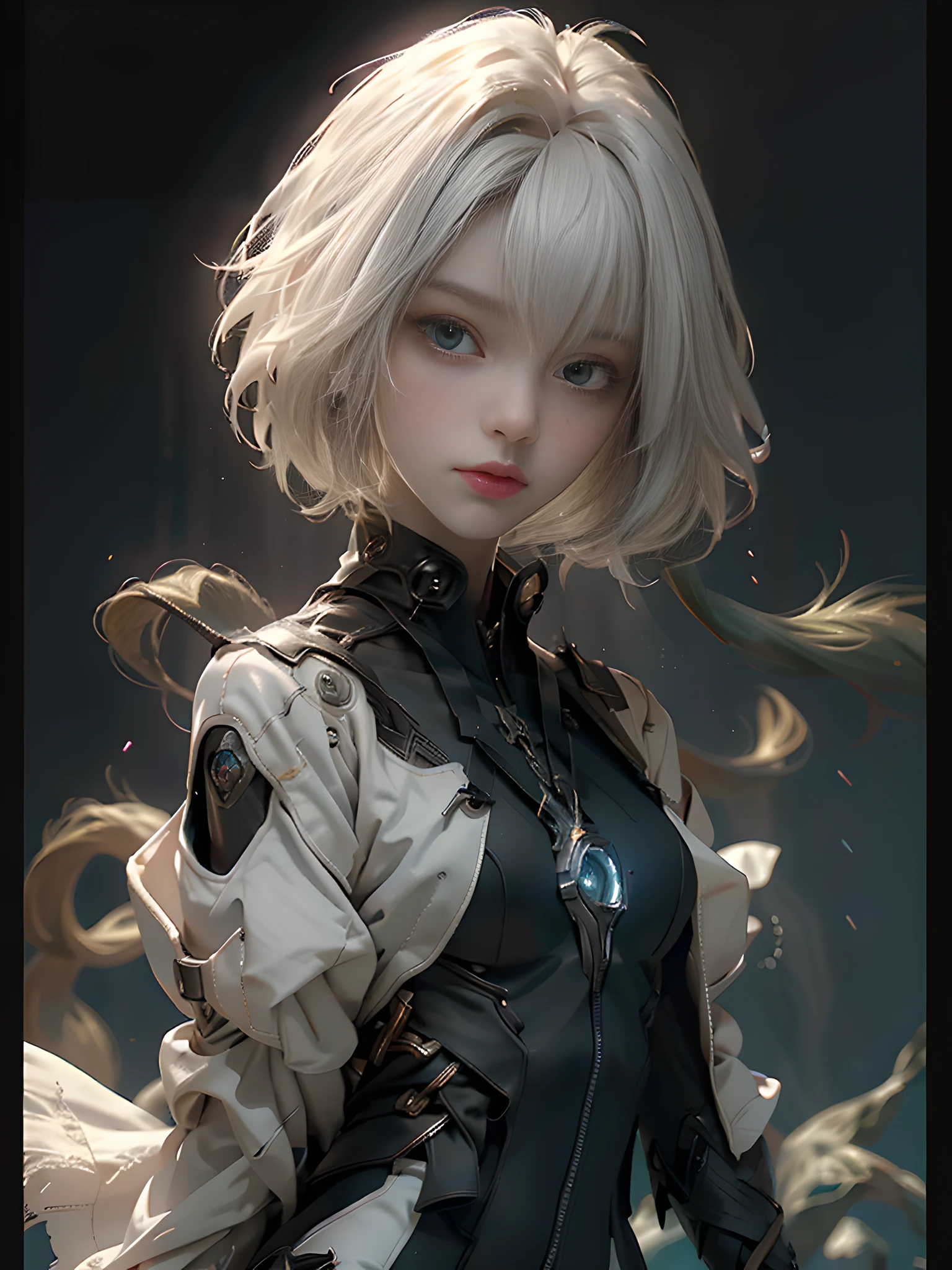 ((Best Quality)), ((Masterpiece)), (Details: 1.4), 3D, Bust, Portrait of a Young Girl, ((Facing Square)), (Body Facing the Viewer), (A Beautiful Petite and Slender Young Girl Image), ((Small Breast, Small Head)), ((Bust Photo)), (Upper Body), (slender perfect body: 1.2), (perfect face), (young face), (perfect eyes), (perfect hands), (perfect fingers), (neck-length short hair: 1.5), (concise tight one-piece combat suit: 1.3), golden hair, collar, (gloves: 1.2), (guns), chains, in the distant future, the line between science fiction and fantasy has disappeared, and the world is an awesome tapestry of wonder. Enter a universe where magic and technology coexist in harmony and shape the fate of civilization in the vast expanse of space. At the heart of this field is celestial relations, an interstellar center of mysterious energy and technological wonders. Here, arcane knowledge is intertwined with cutting-edge science, giving birth to a society where spaceships are filled with the power of ancient spells, while occult art enhances technology. As a young explorer, embark on a grand adventure destined to unlock the secrets of the celestial bond. As you travel through the uncharted realms of the universe, encounter various civilizations full of creatures with extraordinary abilities. From the ethereal spire of the elves, where the art of traveling across dimensions is perfected, to the cybernetic enclave of the Android Group, witness the tapestry of life where magic and technology intertwine. Unleash your latent power as you adapt to the energy flowing through the Nexus. Take advantage of the ancient spells of forgotten witchcraft to propel your starship through the vast universe. Engage in epic battles against Cosmic Abomination and Intergalactic Tyrants, wielding enchanted weapons infused with future enhancements. Uncover the origins of this harmonious blend of magic and technology as you delve into the mysterious realm of celestial relationships. Discover ancient prophecies that foreshadow catastrophic events that could upset this delicate balance. Unite with a group of extraordinary creatures, each with their own magical talents and technical expertise, and embark on a perilous quest to save Nexus from imminent destruction. In this epic saga, your choices will shape the fate of the world as the lines between science and witchcraft blur. Will you struggle to maintain a delicate balance between magic and technology, or will you plunge headlong into uncharted territory in search of redefining the structure of reality? Get ready to be captivated by the endless possibilities of Celestial Nexus, where science fiction and fantasy merge into a sublime symphony of adventures, where the universe itself becomes the canvas for your journey, (extremely detailed CG 8k wallpapers), (extremely delicate and beautiful), (masterpiece), (best quality: 1.0), (ultra resolution: 1.0), beautiful lighting, realistic shadows, [high resolution], detailed skins, ultra detail, HDR (high dynamic range), ray tracing, NVIDIA RTX, Super-Resolution, Unreal 5, Subsurface Scattering, PBR Textures, Post-processing, Anisotropic Filtering, Depth of Field, Maximum Sharpness and Sharpness, Multi-layer Textures, Albedo and Highlight Mapping, Surface Shading, Accurate Simulation of Light-Material Interactions, Perfect Proportions, Octane Render, Bicolor Light, Large Aperture, Low ISO, White Balance, Rule of Thirds, 8K RAW,