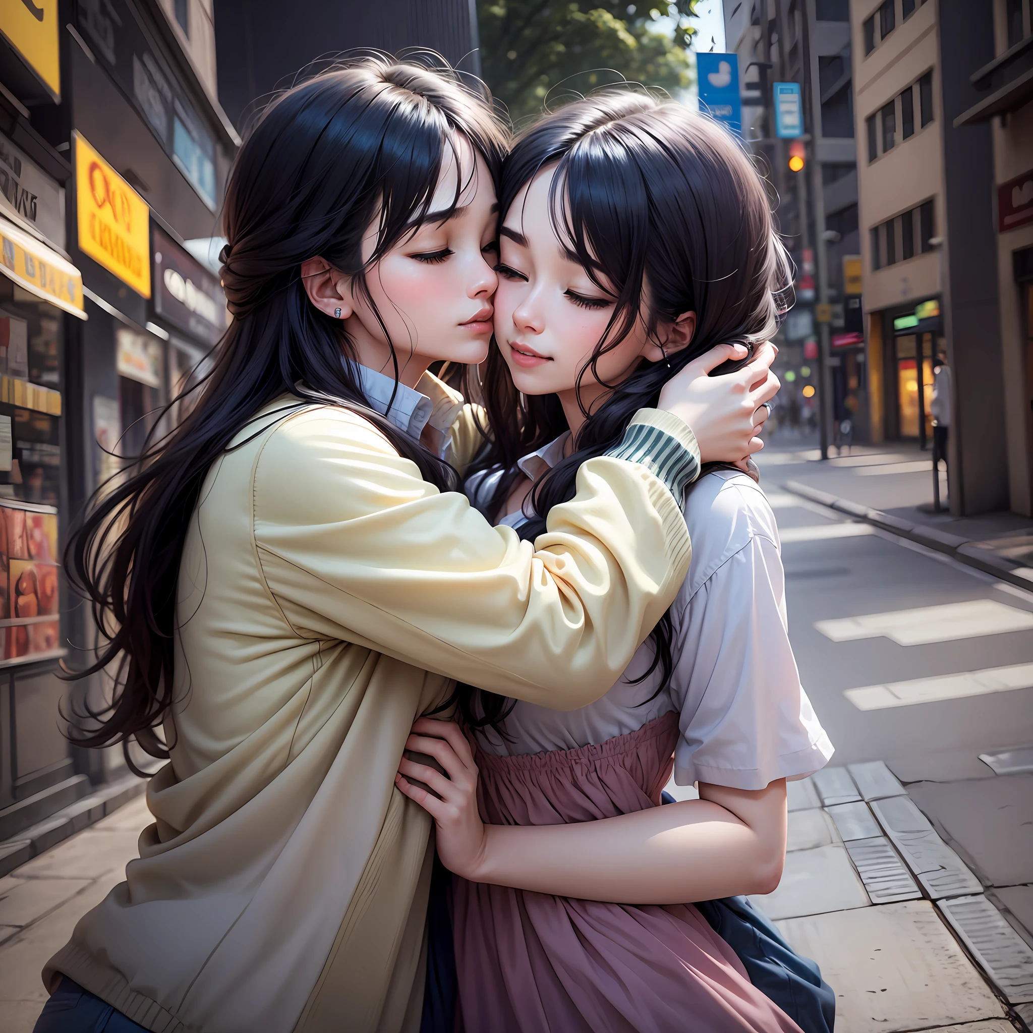 two persons hugging