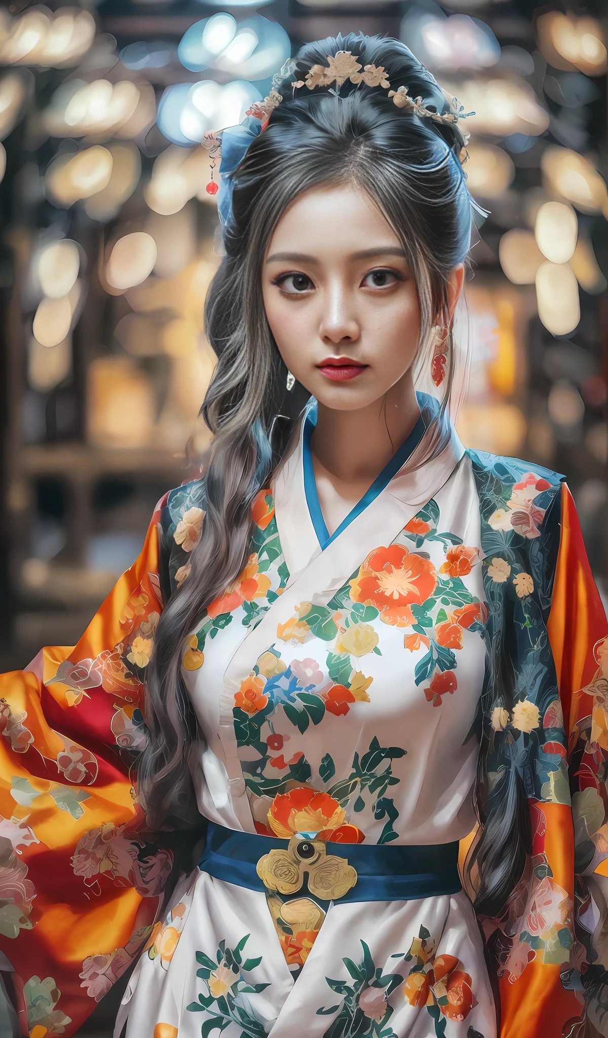 arafed woman in a kimono dress posing for a picture, palace , a girl in hanfu, traditional beauty, chinese girl, wearing ancient chinese clothes, beautiful oriental woman, beautiful digital artwork, beautiful south korean woman, by Zhang Han, chinese dress, chinese costume, traditional chinese clothing, with acient chinese clothes, chinese woman, hanfu, korean woman
