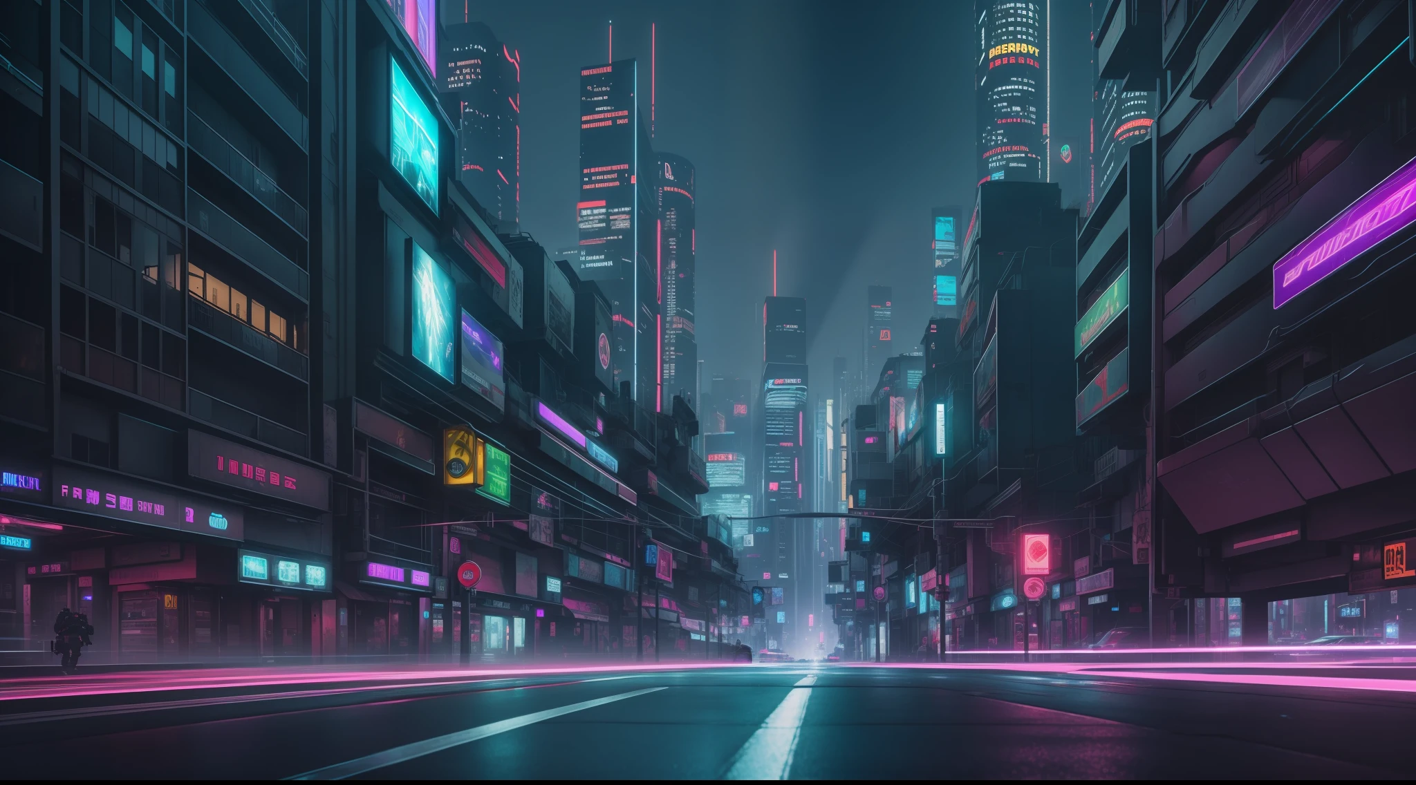 Streets at night, (best quality: 1.2), (8K: 1.0), cyberpunk style, soft light, city, 3D art, realism, hyper-detail, sci-fi and fantasy, high perspective, realistic lighting, (abyss) masterpiece, high quality, beautiful graphics,