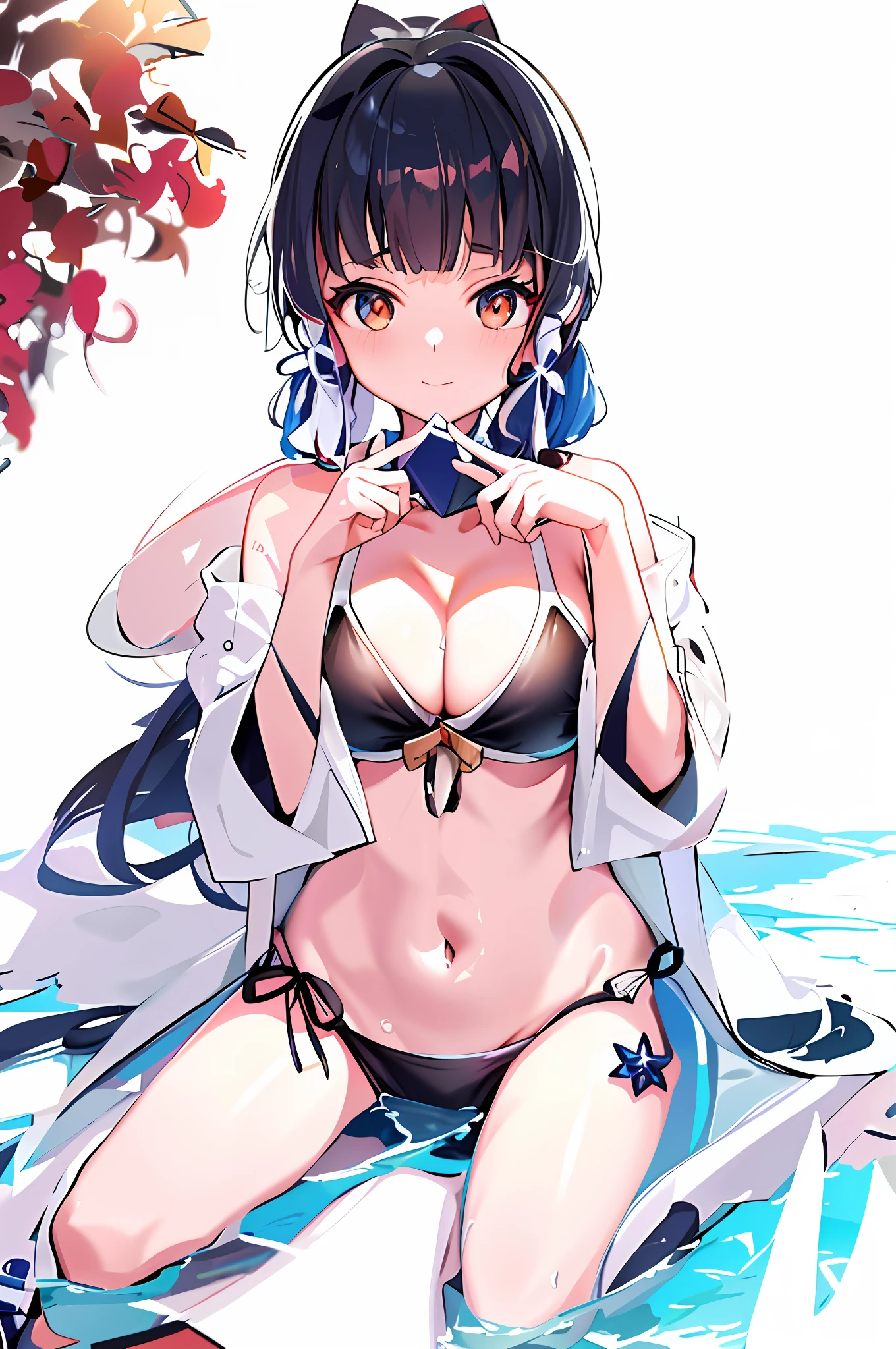 anime girl in bikini sitting on the beach with her phone, azur lane style, kantai collection style, seductive anime girl, anime moe artstyle, from the azur lane videogame, characters from azur lane, wallpaper anime blue water, (anime girl), beautiful alluring anime woman, is wearing a swimsuit, [ 4 k digital art ]!!