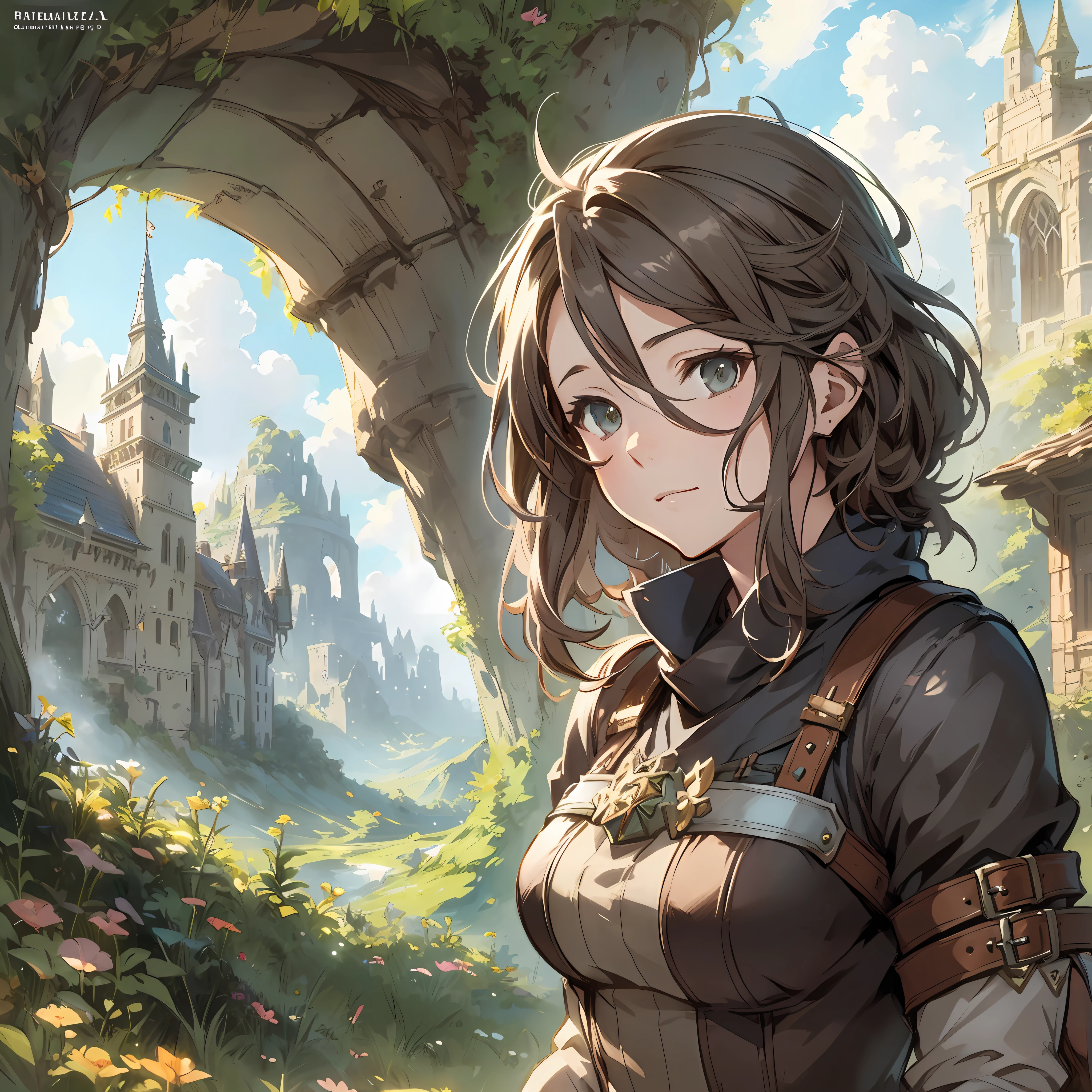 Adventurer girl, meadow, octopath traveler art style, krenz cushart