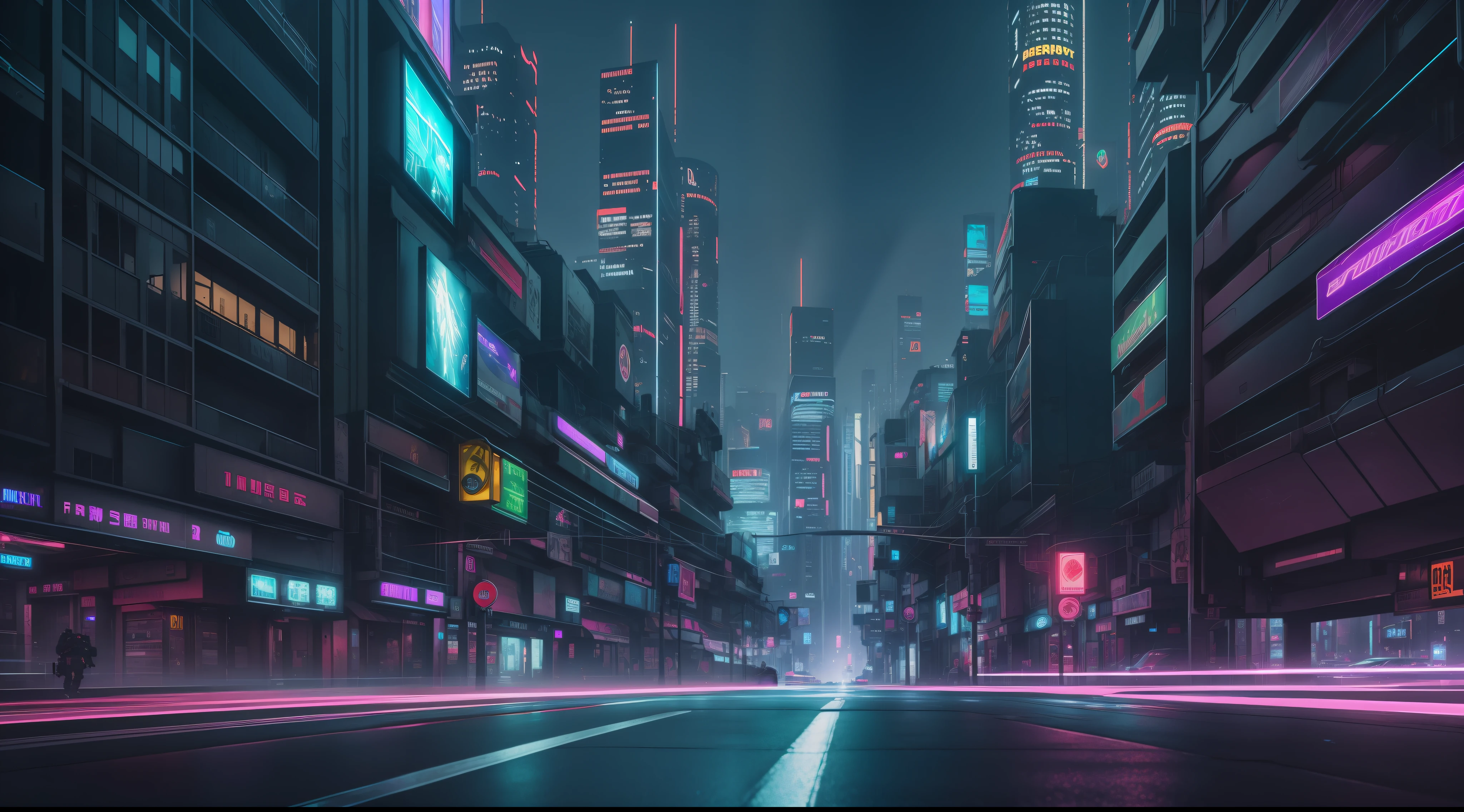 Streets at night, (best quality: 1.2), (8K: 1.0), cyberpunk style, soft light, city, 3D art, realism, hyper-detail, sci-fi and fantasy, high perspective, realistic lighting, (abyss) masterpiece, high quality, beautiful graphics,