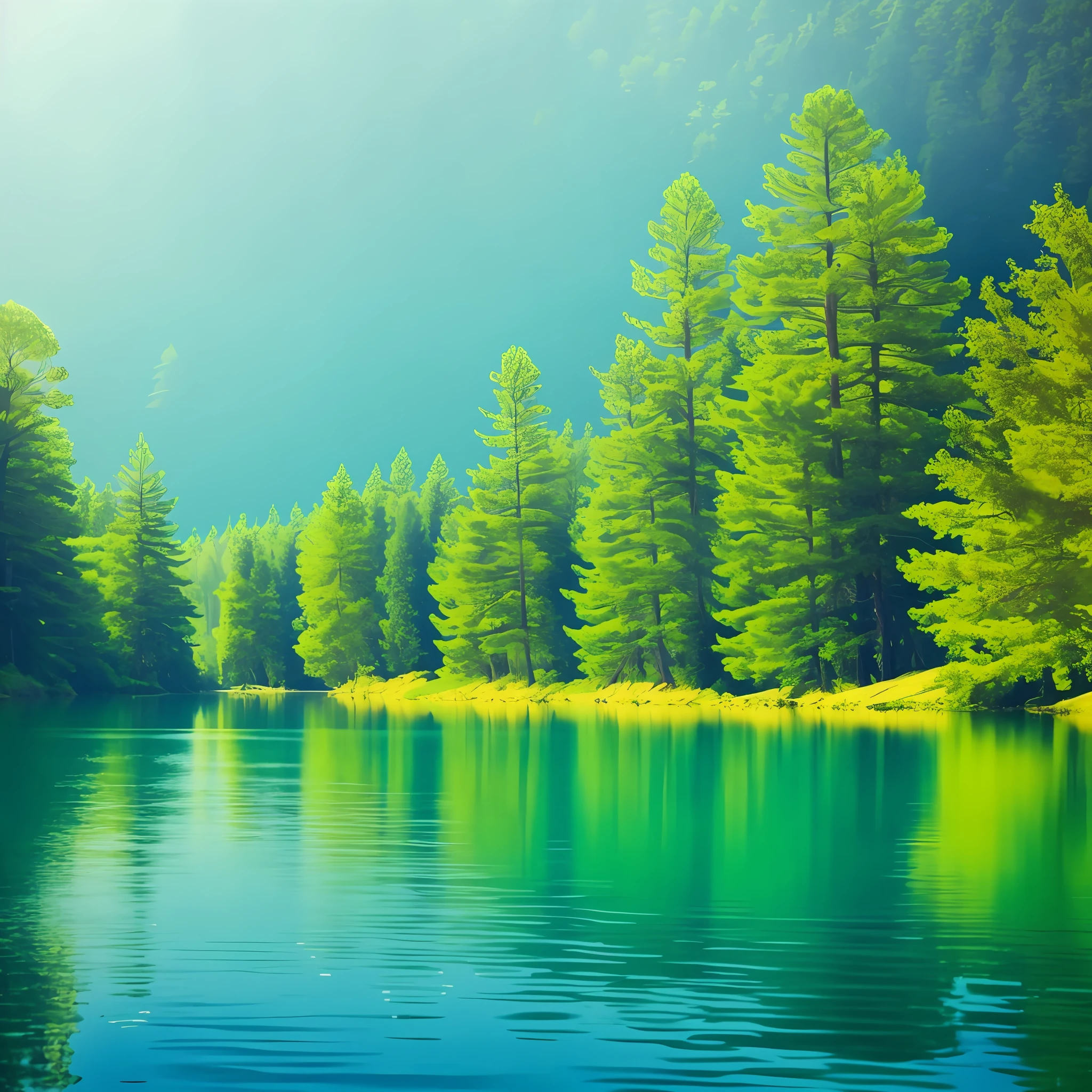 Trees reflected in lake water surrounded by greenery, forest with lake, lake in forest, photo of lake on sunny day, beautiful peaceful day, beautiful pine landscape, mirror lake, forest and river, peaceful forest environment, built in forest near the lake, pine forest, peaceful landscape. There is a huge snake in the water.