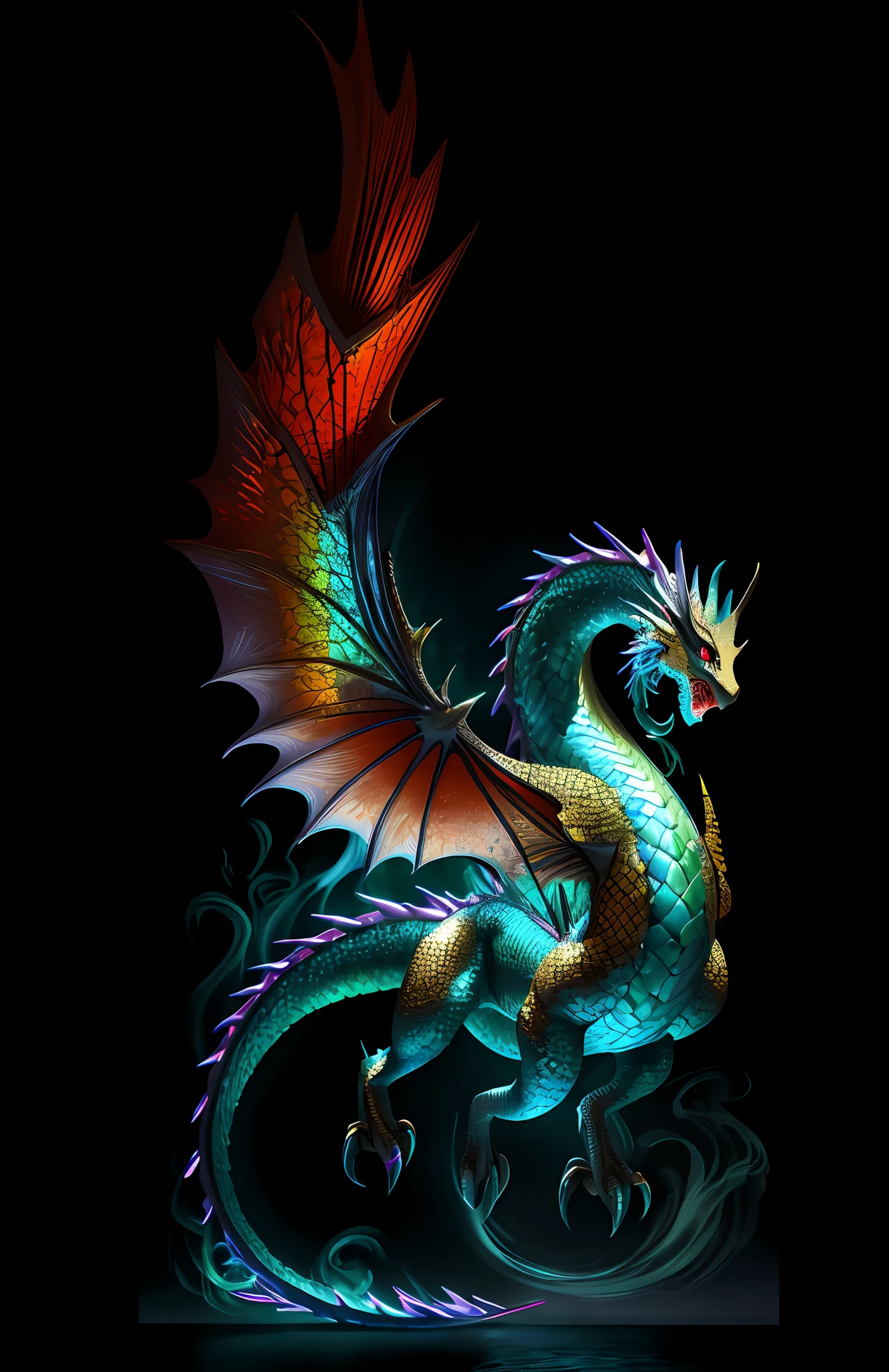 Masterpiece, Best Quality, 4K, Dark Room, Epic Dragon, Iridescent Brilliant Scales, Korean Dragon Fantasy, Mythical Creatures, Flying Dragons, Dragon Art, Winged Dragons, Fantasy Creatures, Dragon Flying, Dragon Wings, Great Mystical Winged Dragon, Giant Dragon in the Background, Majestic Gothic Dragon, Fantasy Very detailed, Furry Iridescent Dragon, Phoenix Dragon, Four Feet, Brilliantly Colored Wings