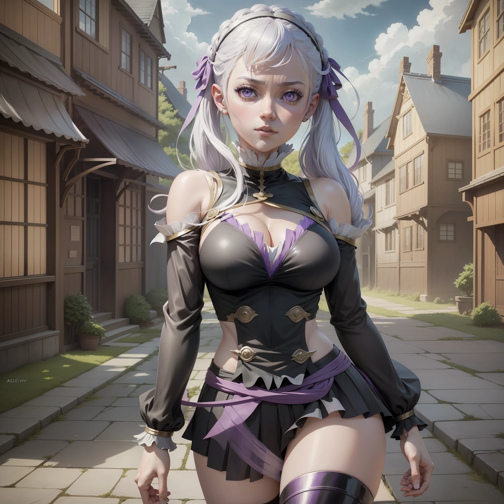 Anime girl with white hair and purple eyes, screenshot of Black Clover, anime character, female anime character, Best Anime Character Design, as an anime character, Anime Noelle Silva Black Clover.