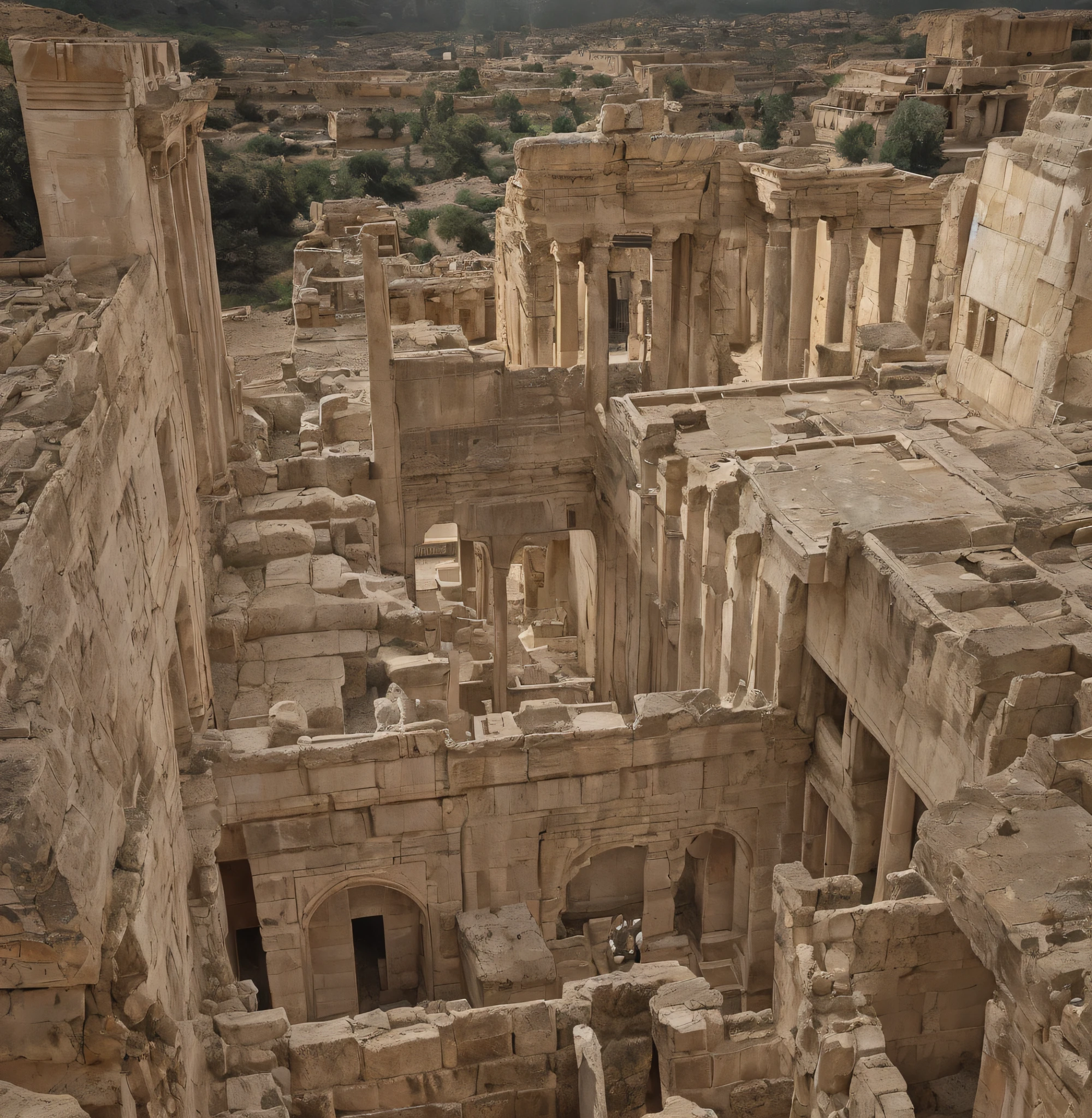 Baalbek complex of buildings, Islam, Buddhism, another dimension, other worlds, extraterrestrial giant beings perform a ritual, fire all around, celestial singularity, energy fields, gloomy image, horror