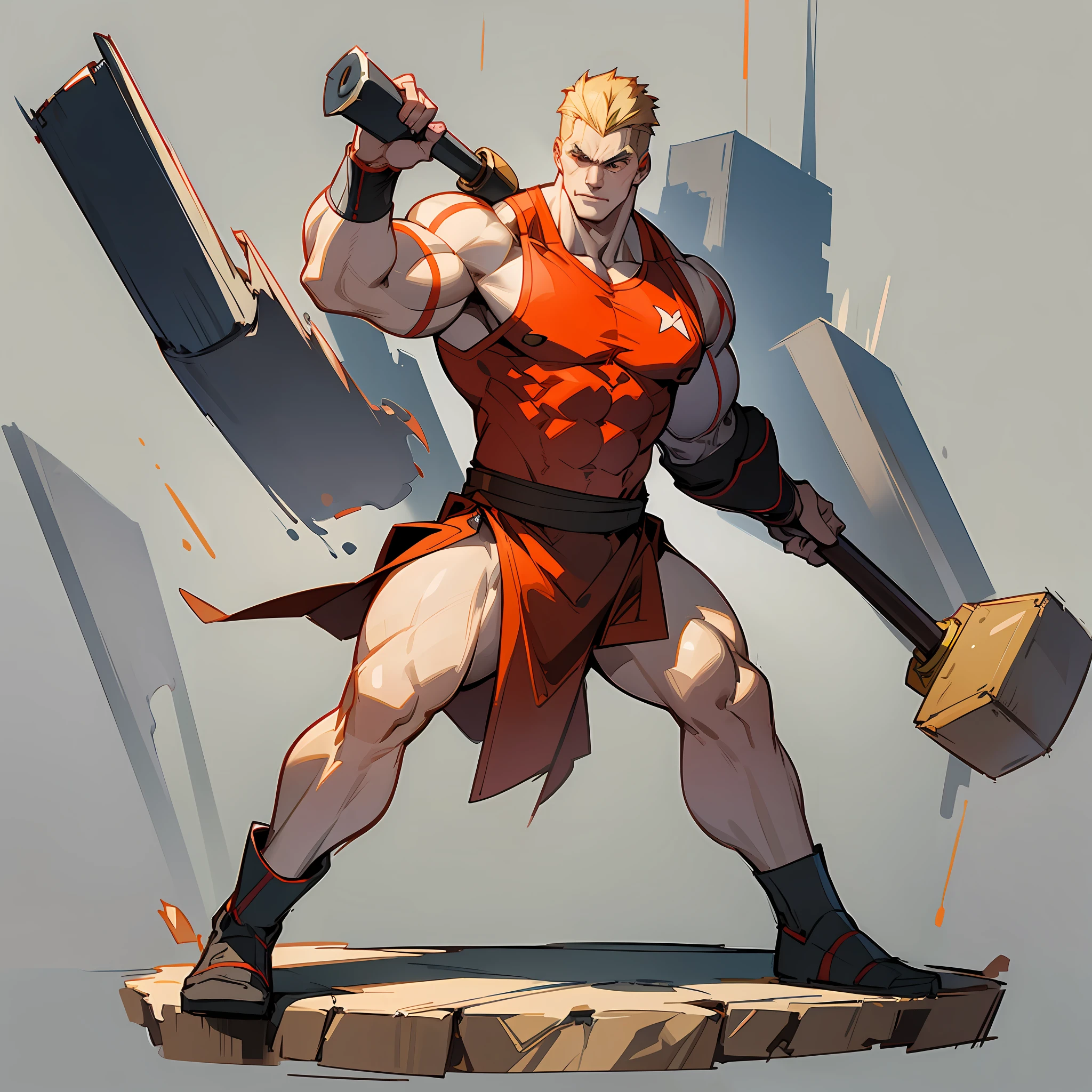 1boy, (middle age man holding a big hammer), high quality, best quality, ((ivan drago)), full body pose