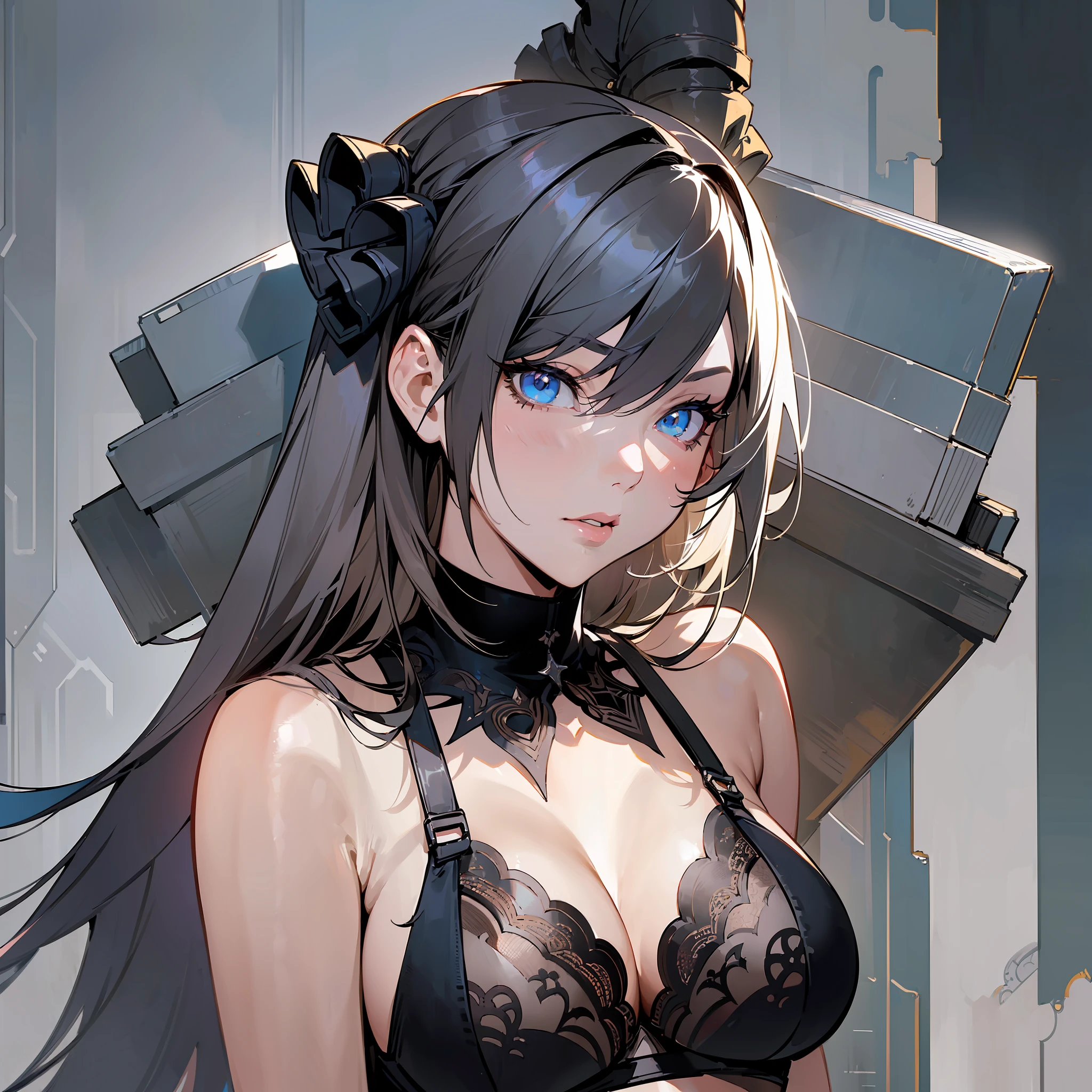 (((masterpiece))),high quality, extreme detailing, stunning illustration, female main character with lingerie similar to Nier Automata's 2B, black hair, blue eyes, sexy and seductive poses, dark background with diffused light effect to highlight the character. --auto --s2
