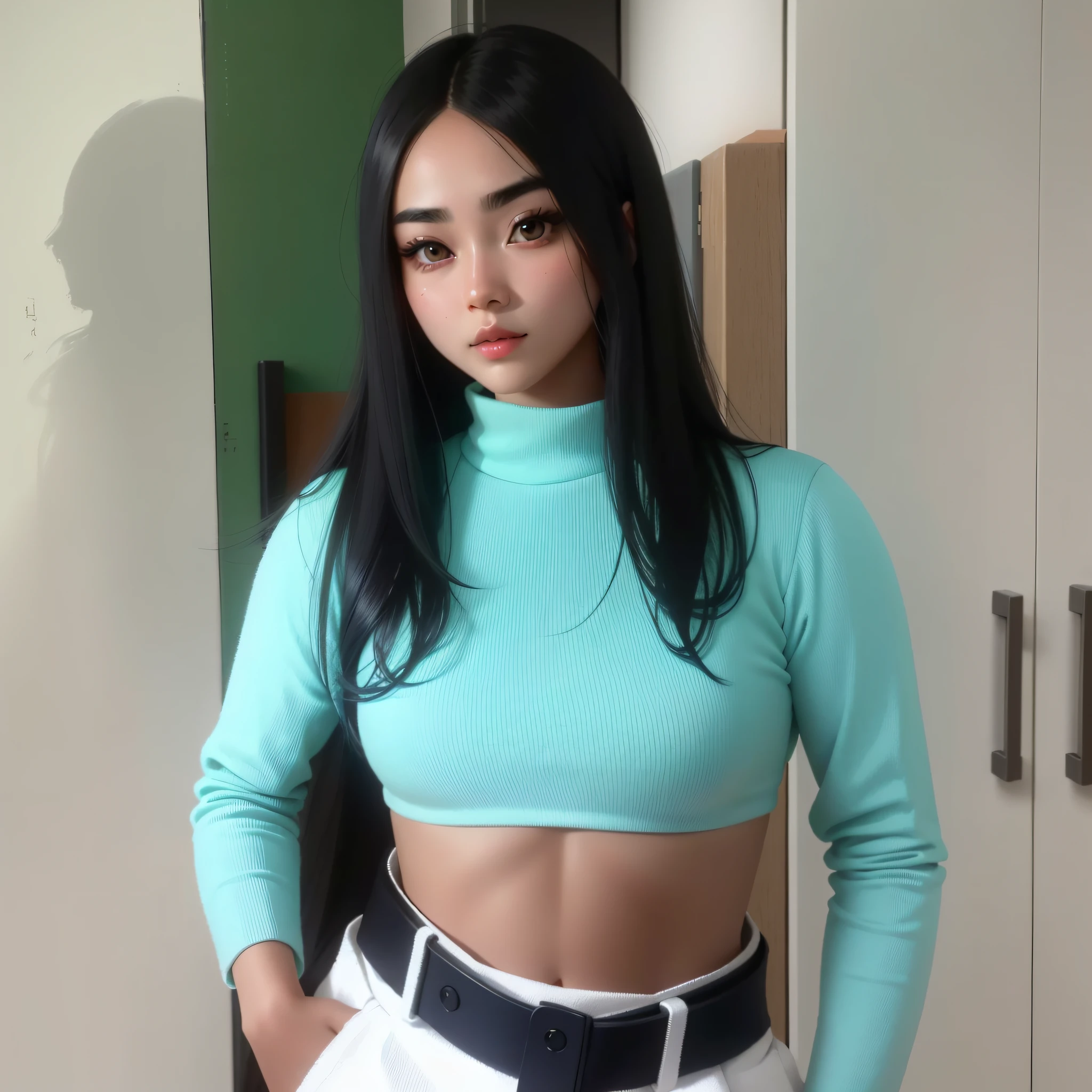 She has small face, thick eyebrows, big eyes, sharp nose, thick lips, only face, 4k, very detail, 23 years old, long black hair