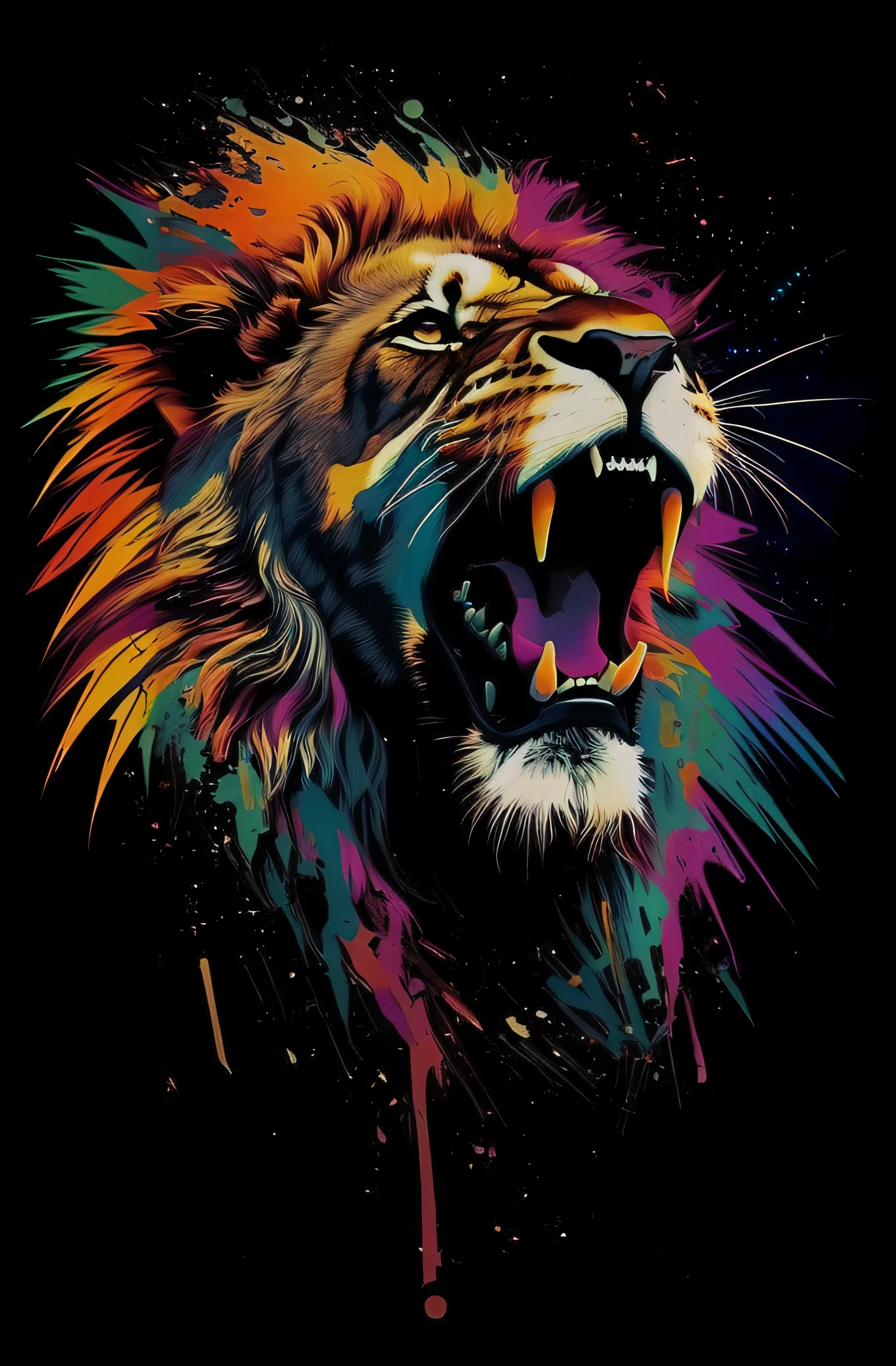 a close up of a lion with its mouth open and its teeth open, full of colors and rich detail, colourful movie art, nice colors, by Zahari Zograf, gorgeous art, awesome, ((tiger)), stunning art style, amoled wallpaper, amazing wallpaper, digital art animal photo, phone wallpaper hd, tiger_beast, amazing background, cosmic tiger