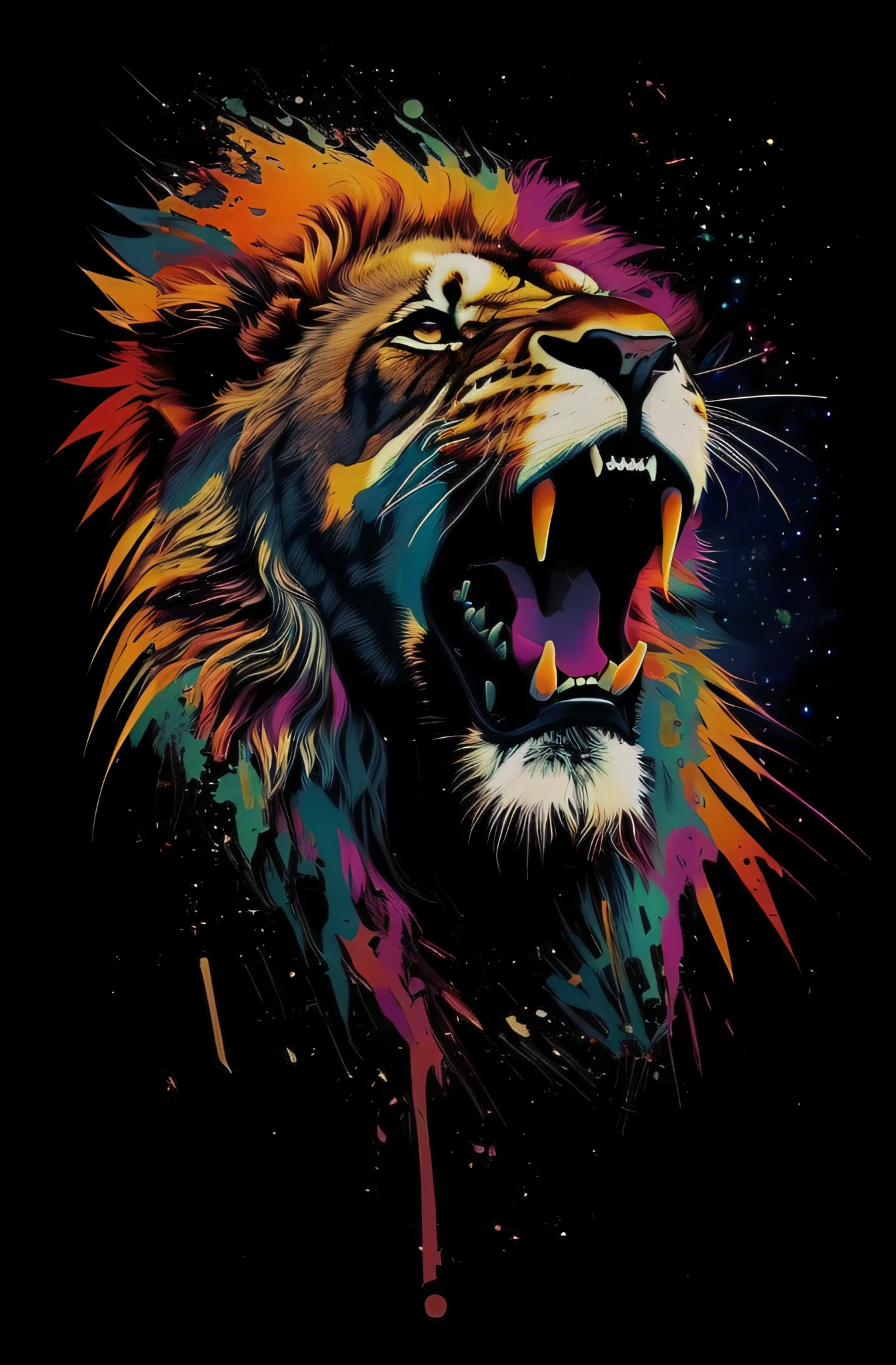 a close up of a lion with its mouth open and its teeth open, full of colors and rich detail, colourful movie art, nice colors, by Zahari Zograf, gorgeous art, awesome, ((tiger)), stunning art style, amoled wallpaper, amazing wallpaper, digital art animal photo, phone wallpaper hd, tiger_beast, amazing background, cosmic tiger