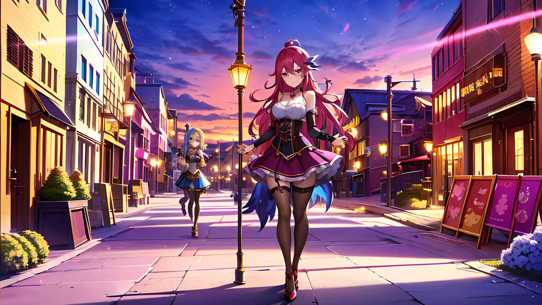 anime girl in a corset and stockings holding a ball in a street, anime girl named lucy, a sorceress casting a ice ball, 2. 5 d cgi anime fantasy artwork, anime in fantasy style, in the anime film, alchemist girl, female anime character, natalie from epic battle fantasy, flirty anime witch casting magic, erza scarlet as a real person