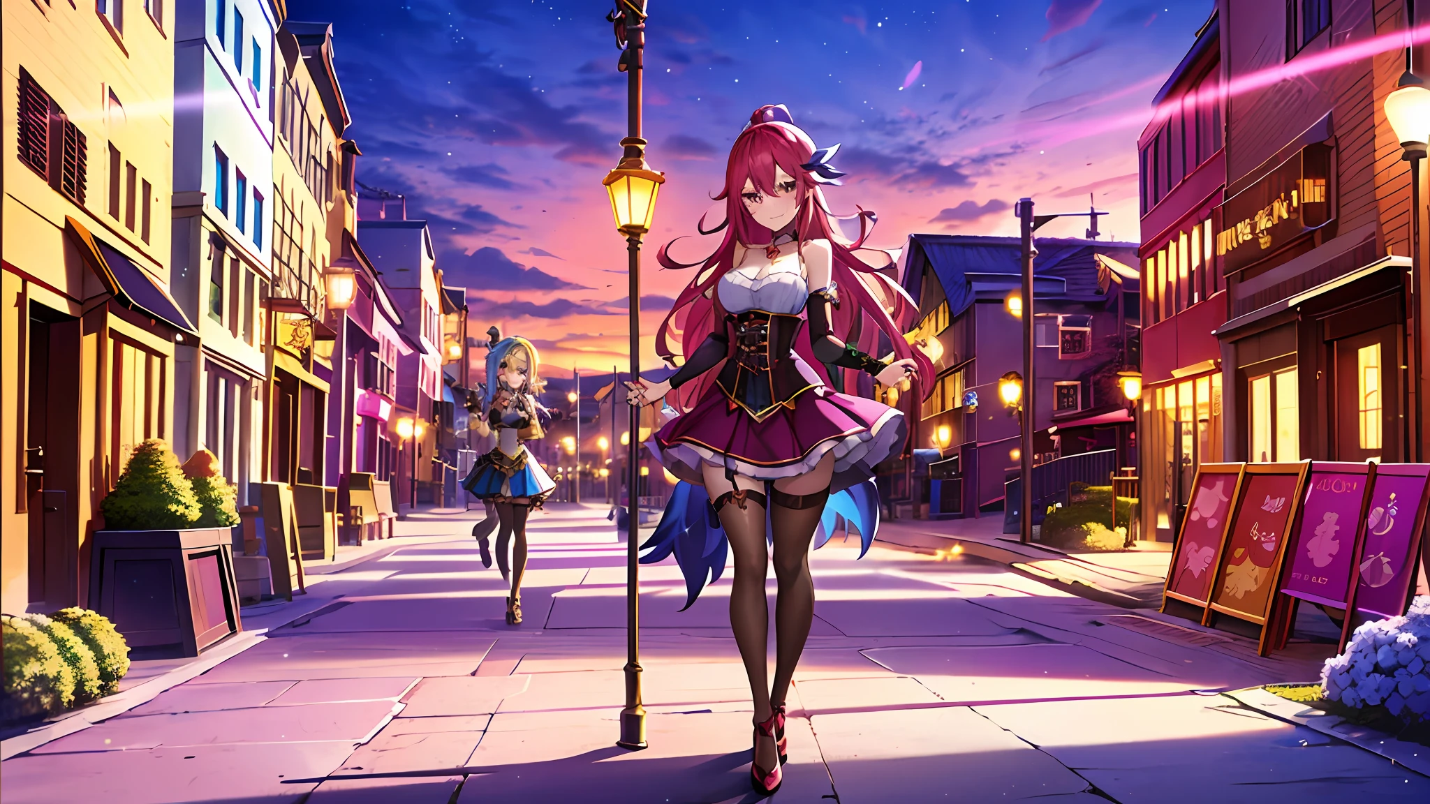 anime girl in a corset and stockings holding a ball in a street, anime girl named lucy, a sorceress casting a ice ball, 2. 5 d cgi anime fantasy artwork, anime in fantasy style, in the anime film, alchemist girl, female anime character, natalie from epic battle fantasy, flirty anime witch casting magic, erza scarlet as a real person