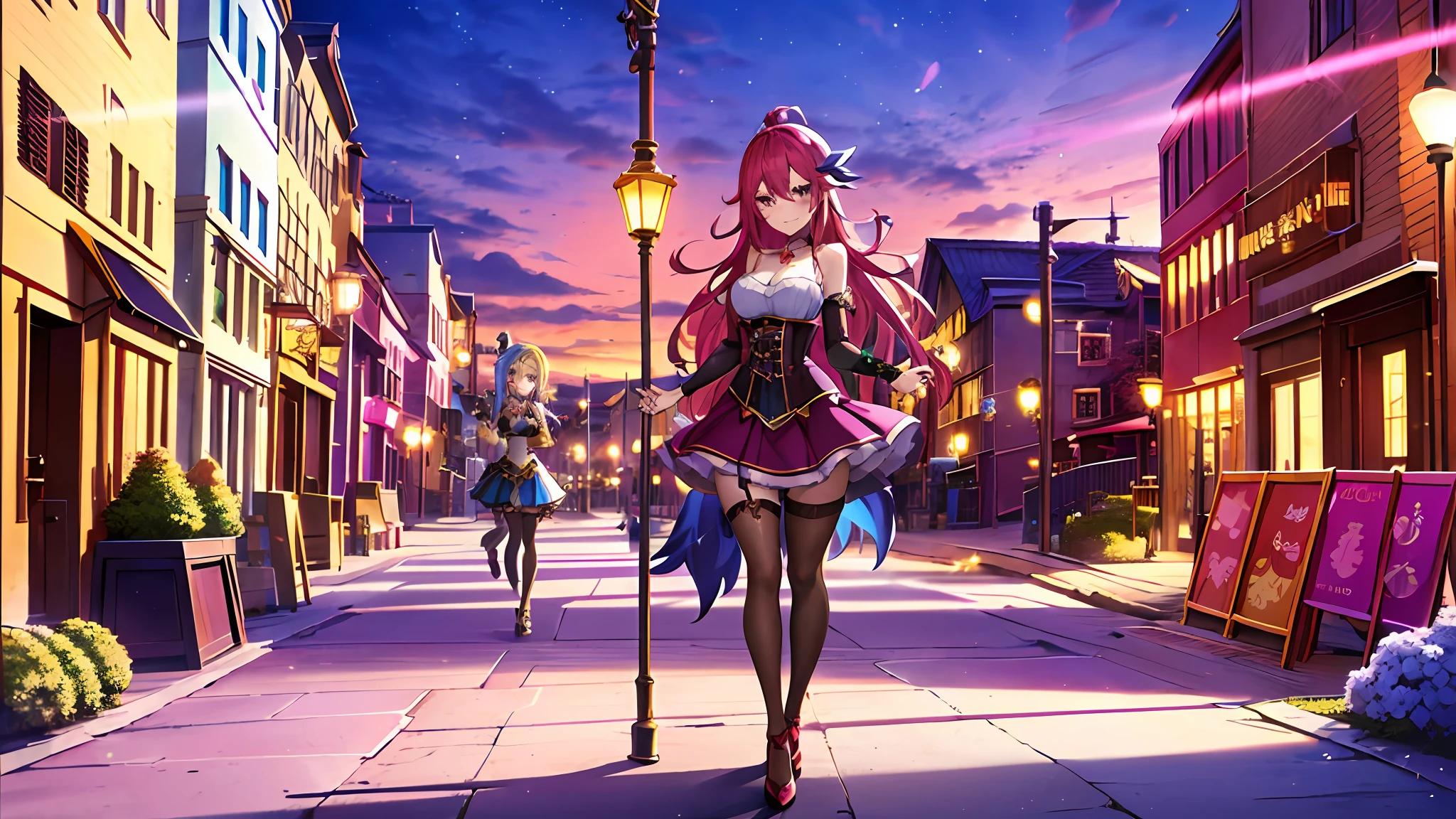 anime girl in a corset and stockings holding a ball in a street, anime girl named lucy, a sorceress casting a ice ball, 2. 5 d cgi anime fantasy artwork, anime in fantasy style, in the anime film, alchemist girl, female anime character, natalie from epic battle fantasy, flirty anime witch casting magic, erza scarlet as a real person