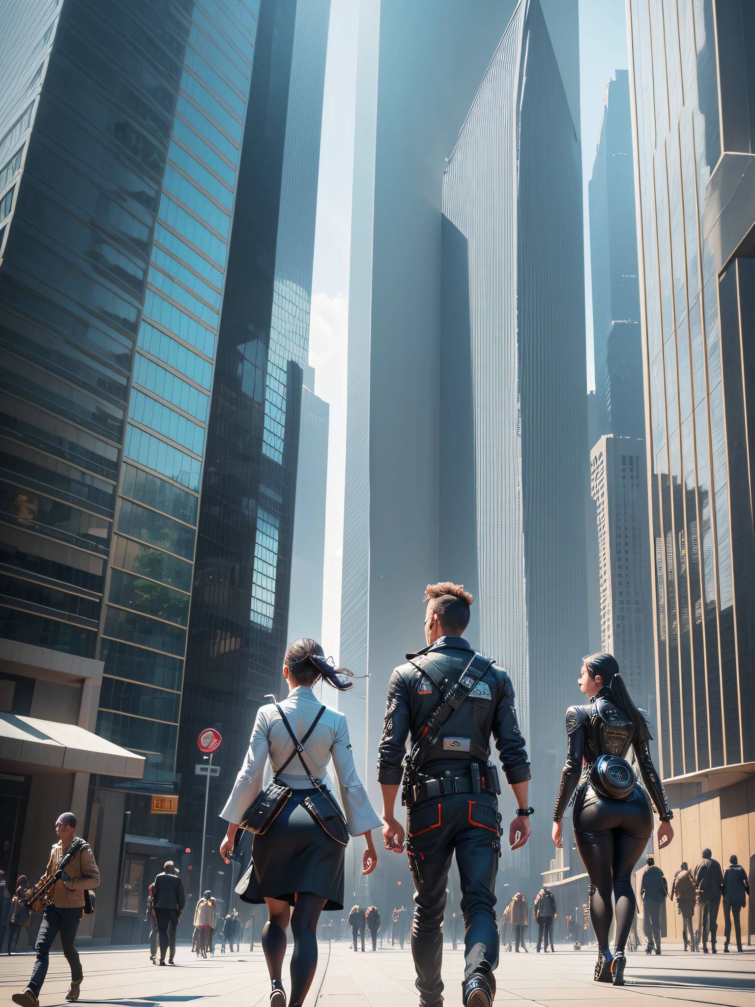 (futuristic style, realistic, 16k, high details),(guitar building,detailed),(people walking towards the building,dynamic,close-up, body detail), --auto --s2