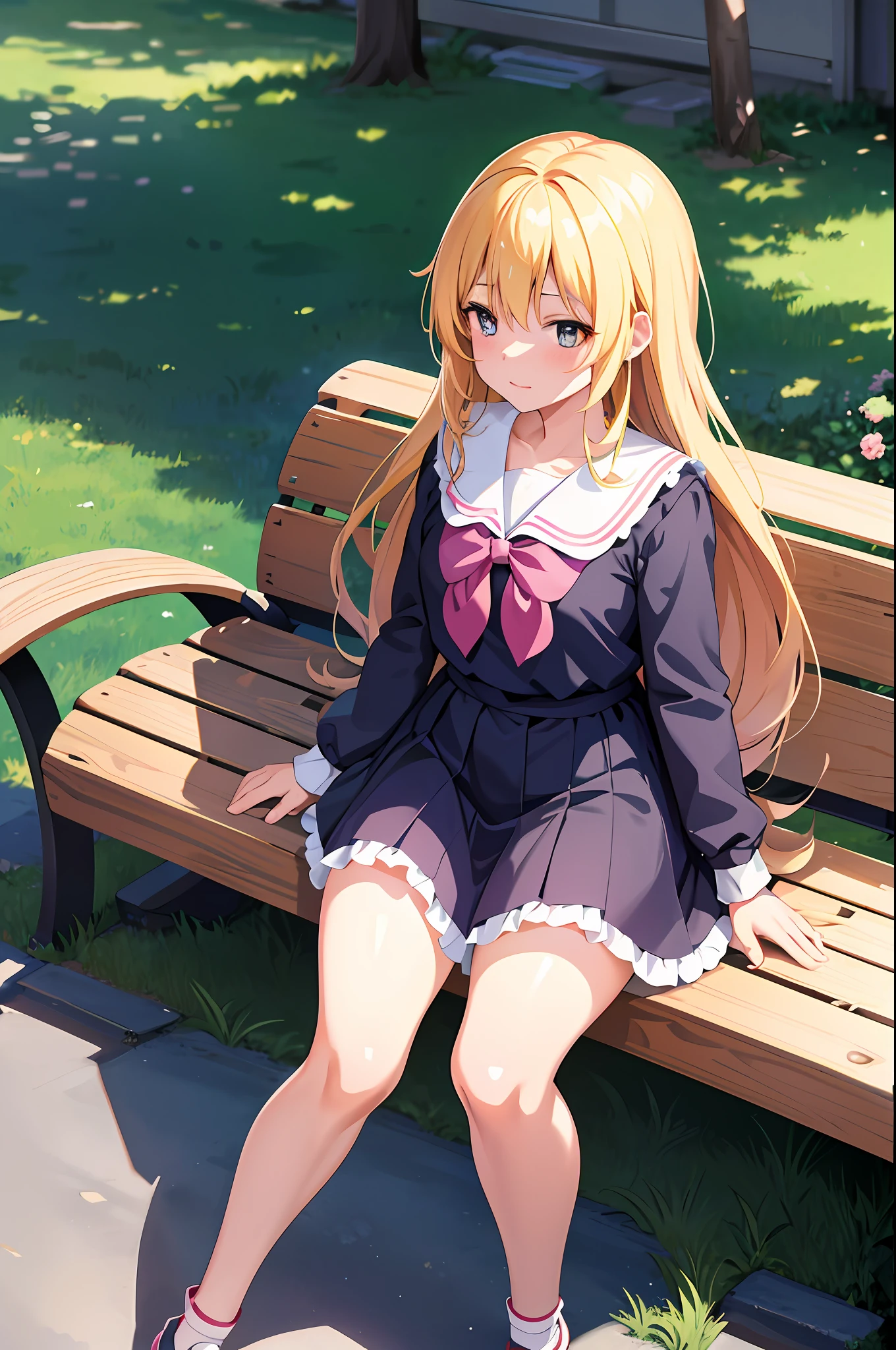 anime girl sitting on a bench in the grass with a starr sky in the background, an anime drawing by Jin Homura, pixiv, process art, anime visual of a cute girl, beautiful anime high school girl, anime moe artstyle, nagatoro, 4 k manga wallpaper, anime best girl, smooth anime cg art, anime style 4 k