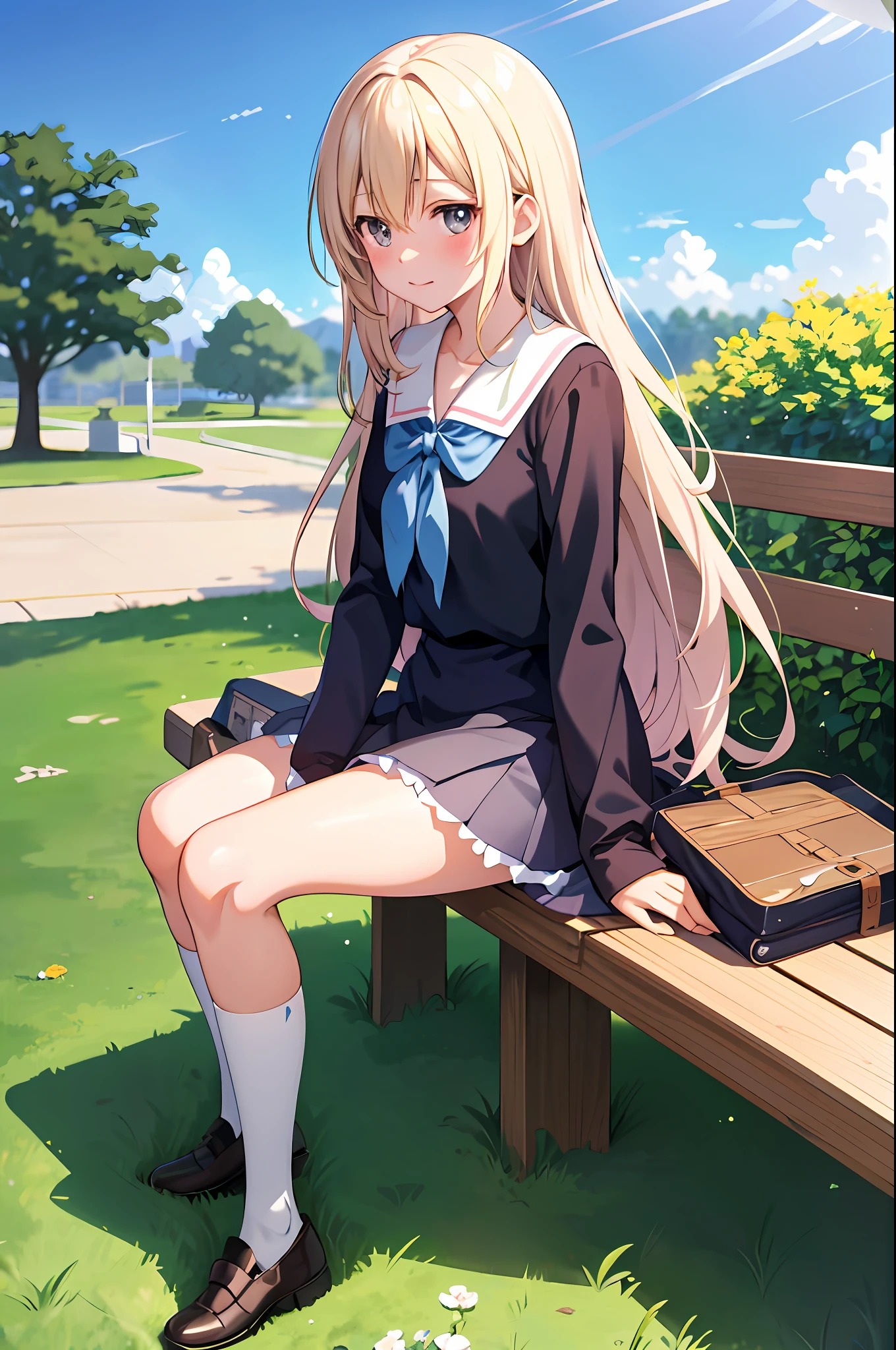 anime girl sitting on a bench in the grass with a starr sky in the background, an anime drawing by Jin Homura, pixiv, process art, anime visual of a cute girl, beautiful anime high school girl, anime moe artstyle, nagatoro, 4 k manga wallpaper, anime best girl, smooth anime cg art, anime style 4 k