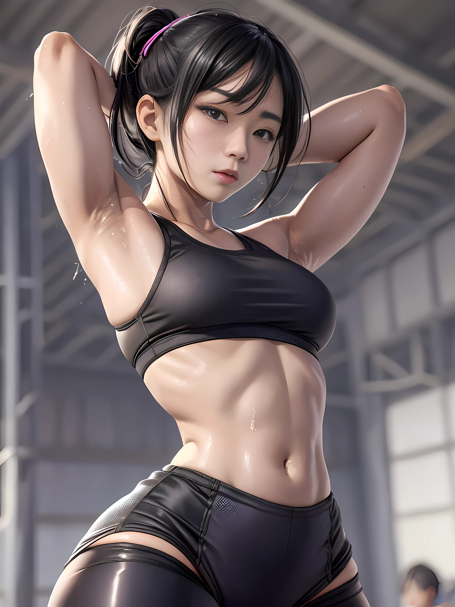 Alafed asian woman in black sports bra top and black tights, Chun-Li at the gym, Yoshitomo Nara, flushed and sweaty, Aoi Ogata, Chiho Aoshima, Japan model, Omina Tachibana, Koji Ayami, sweat, Yuka Kazami --auto --s2