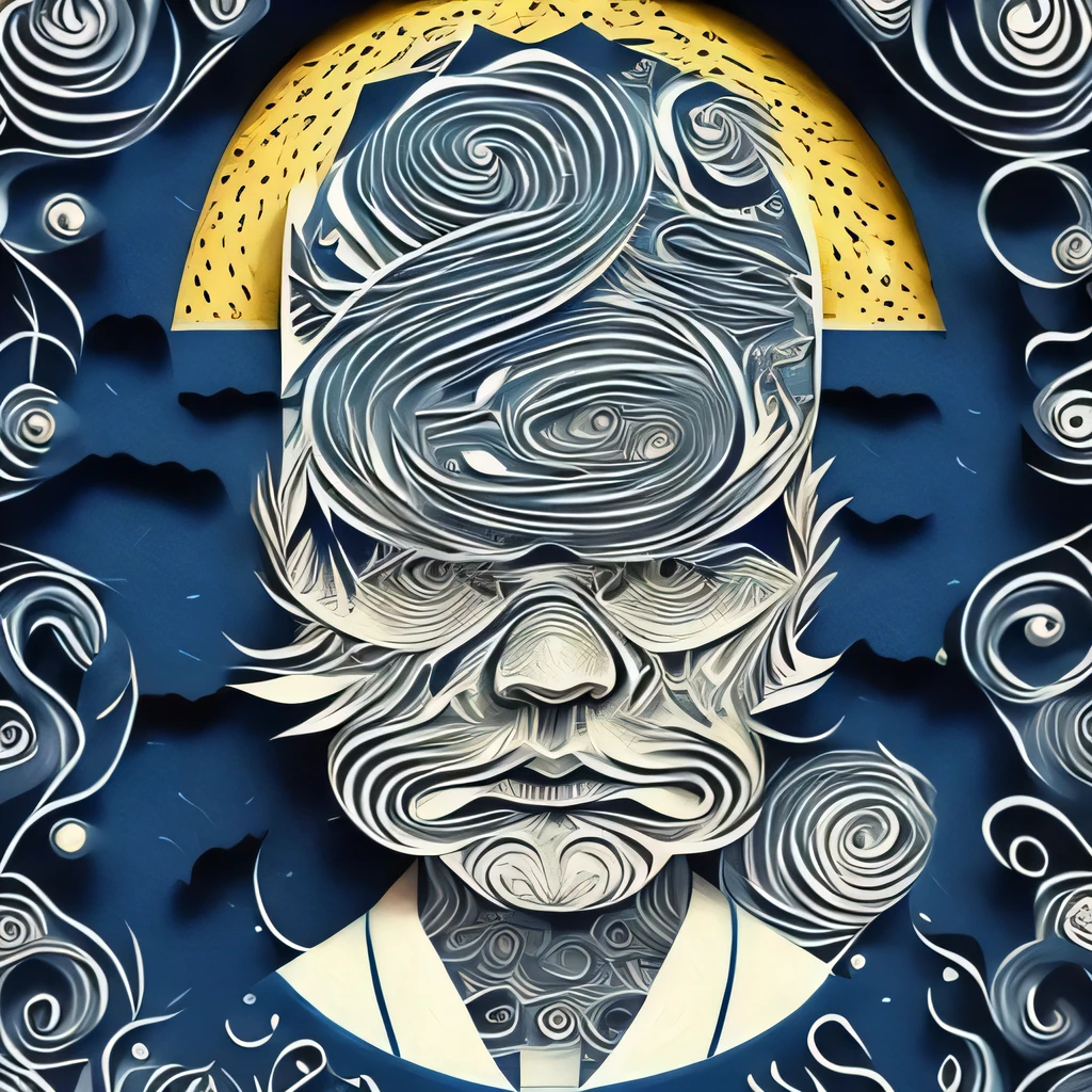 ((Papercut)) ,starry sky,van gogh, shapes, intricate designs, delicate patterns, shadowbox frame, silhouette, kirigami, scherenschnitte,Spread the picture
