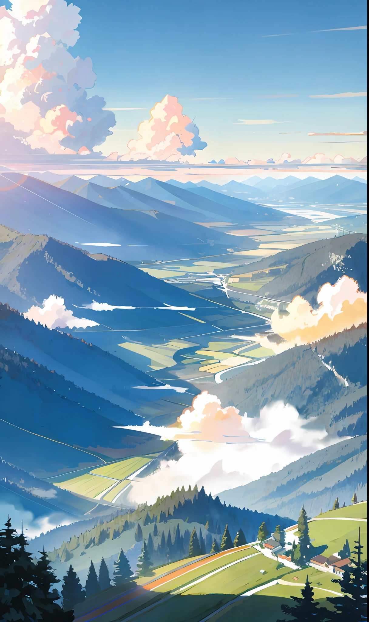The rivers between the mountains and forests flow gently, and the detailed background rendering of the scenery is a masterpiece. Under the extreme picture quality, the sun gathers into a large aperture during the day, and the clouds are leisurely, looking up at the sky.